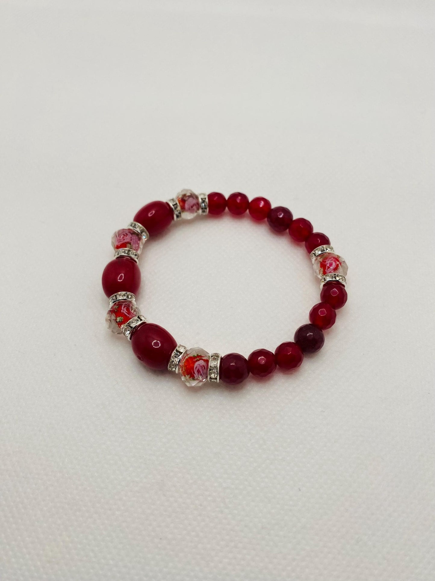 Red Jade Bracelet: Lampwork Glass & Agate Gemstone Beads