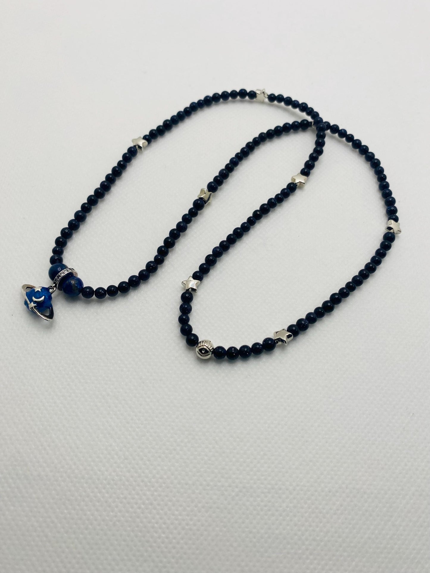 Saturn Necklace: Blue Goldstone Celestial Jewelry