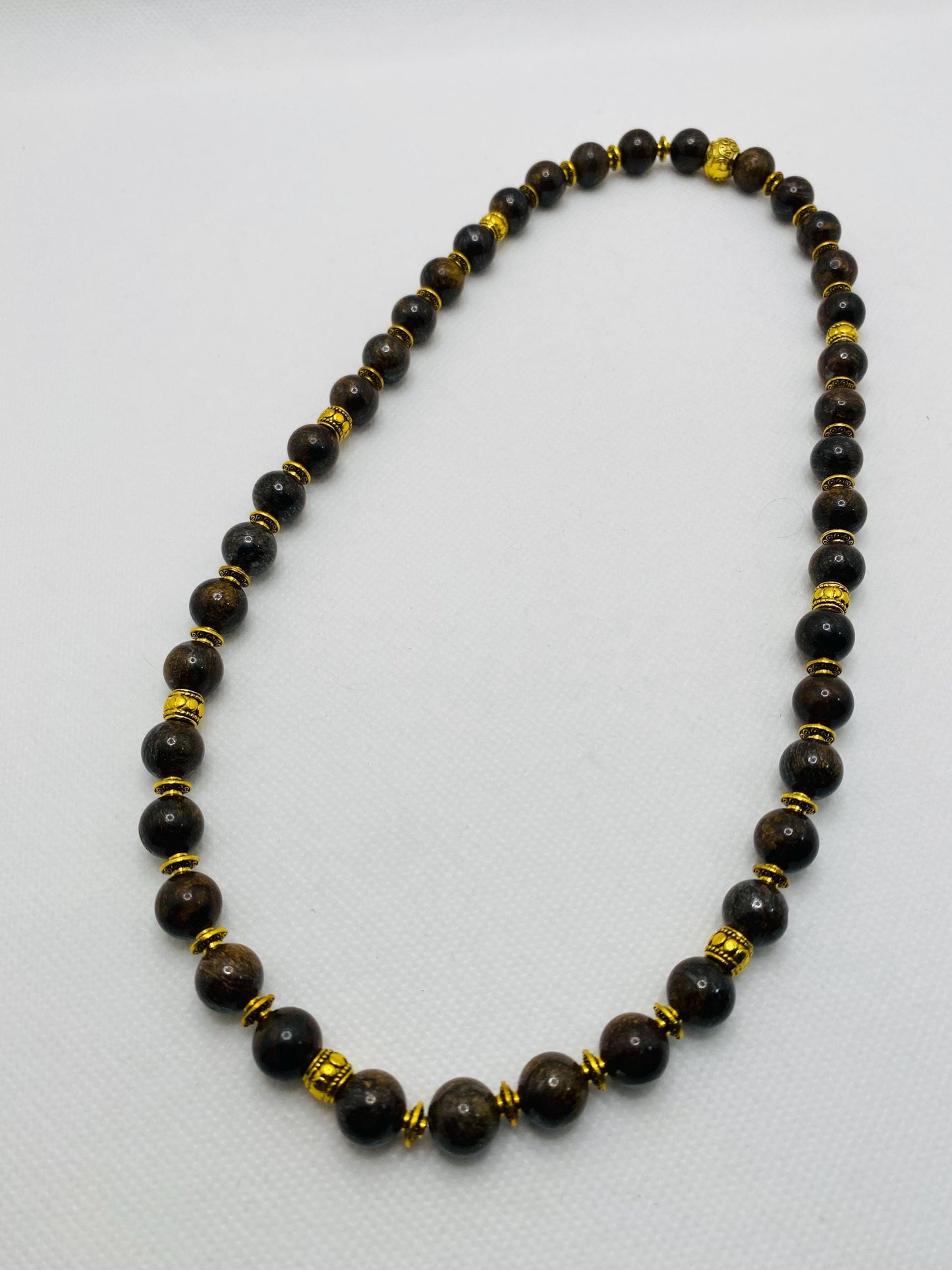 Bronzite Beaded Necklace: Unisex Gemstone Jewelry with Tibetan Spacers