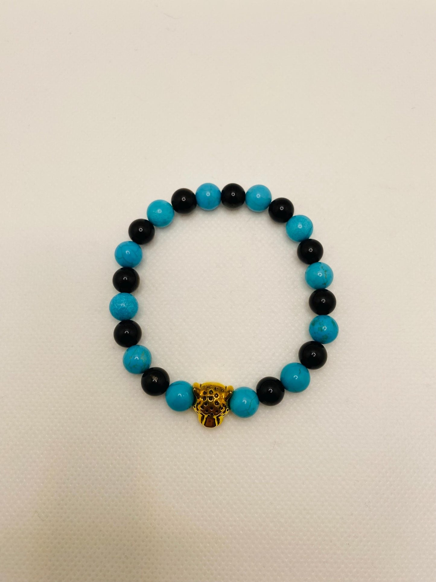 Jacksonville Jaguars Bracelet: Jade & Onyx Gemstone Beads with Gold Jaguar Charm