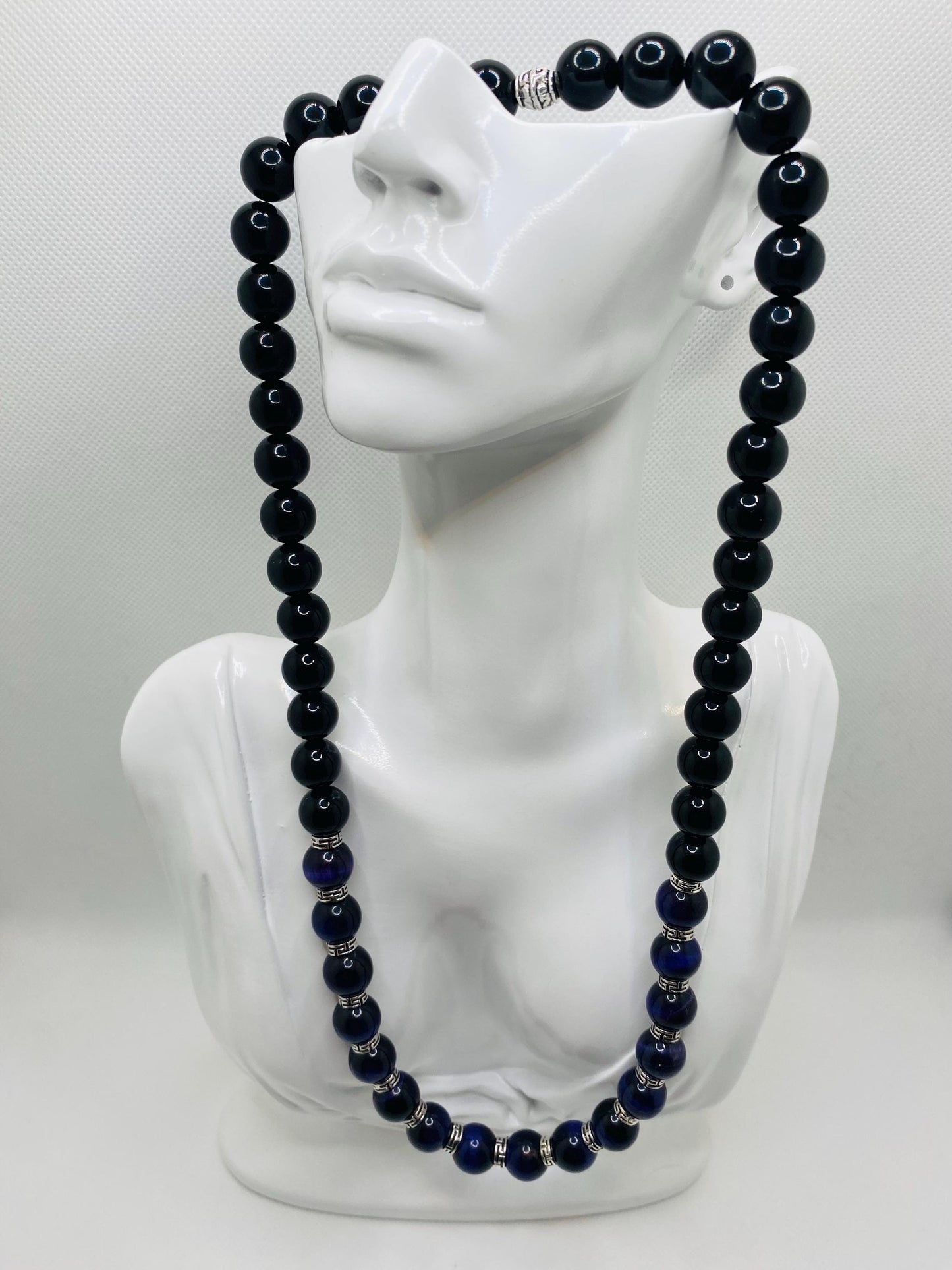 Purple Tigers Eye & Black Onyx Necklace: Tibetan Silver Accents