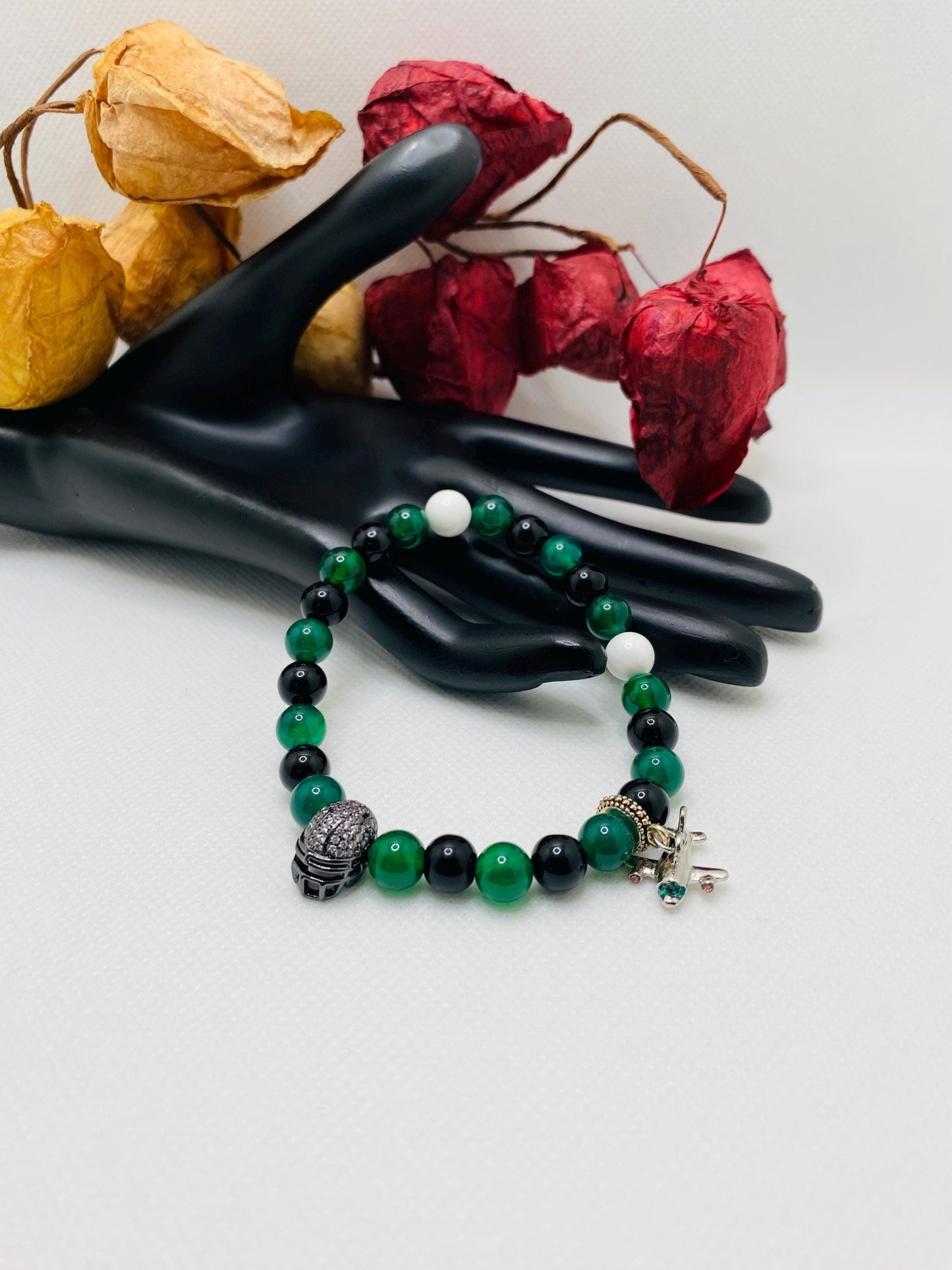 New York Jets Jade Beaded Bracelet: Football Fan Jewelry