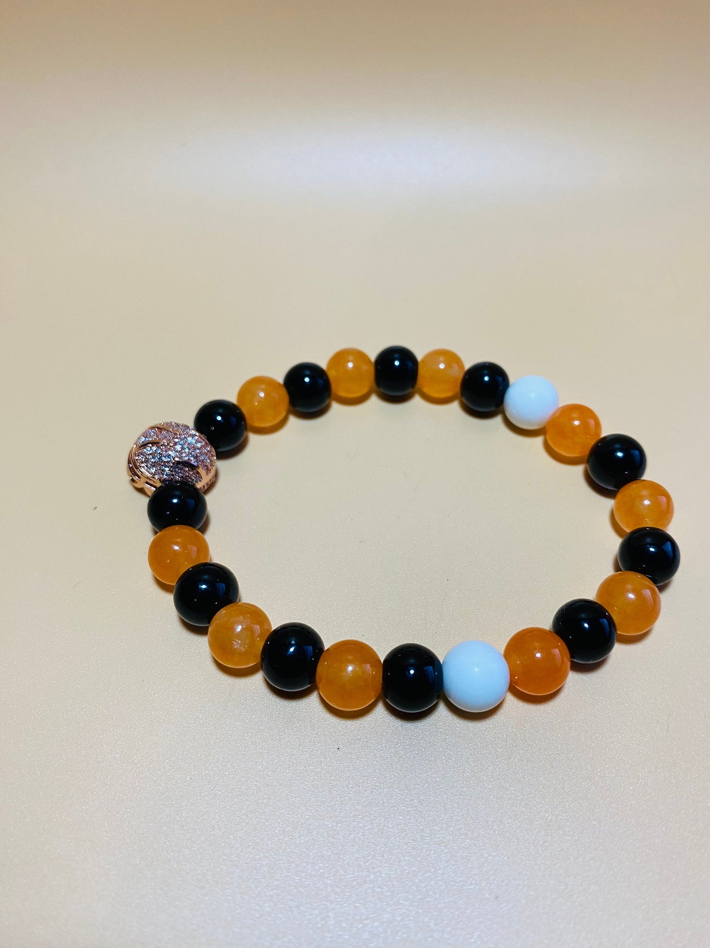Cincinnati Bengals Bracelet: Onyx & Jade Gemstone Beads with Football Helmet