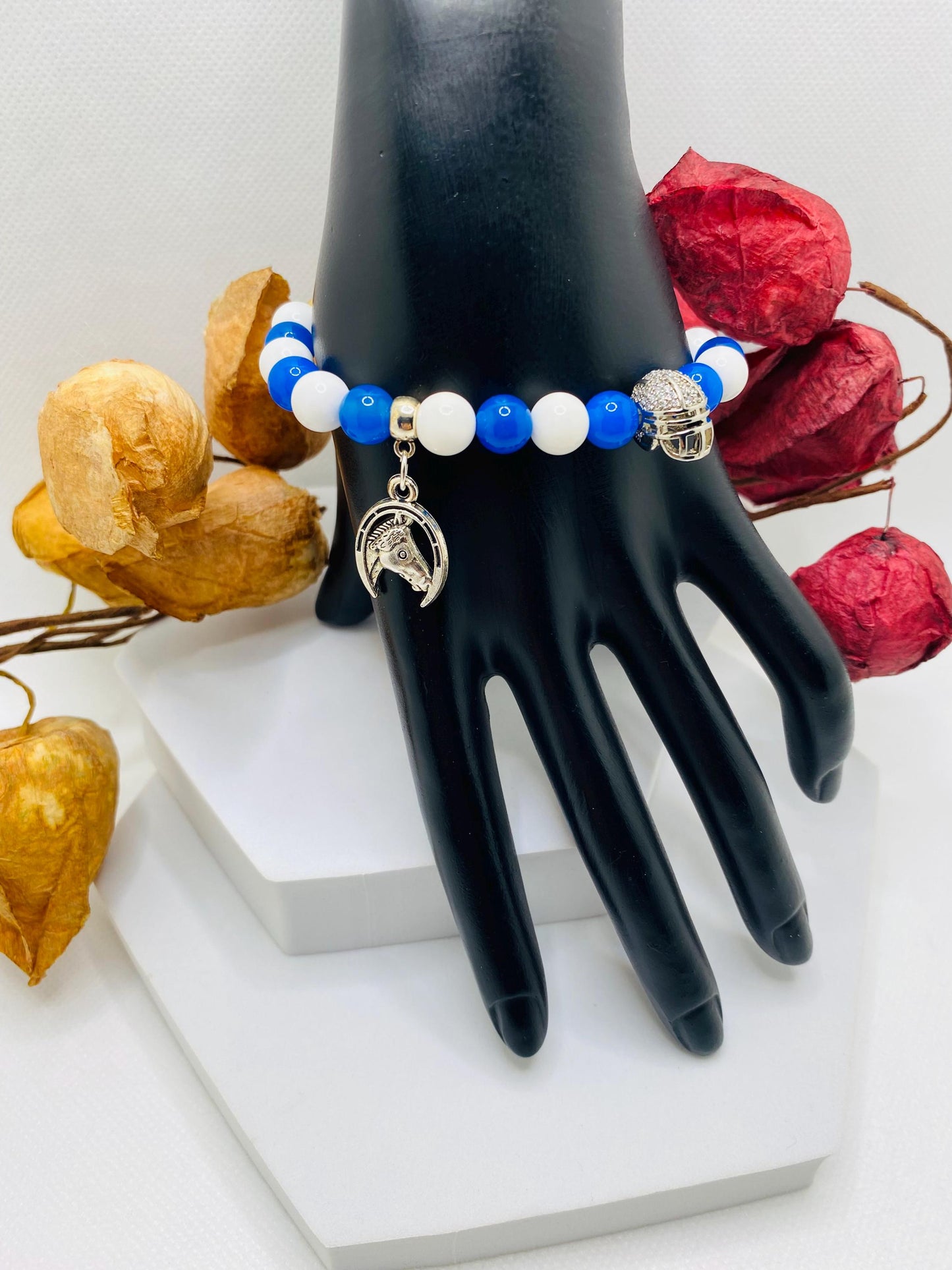 Indianapolis Colts Gemstone Charm Bracelet: Agate & Porcelain Beads