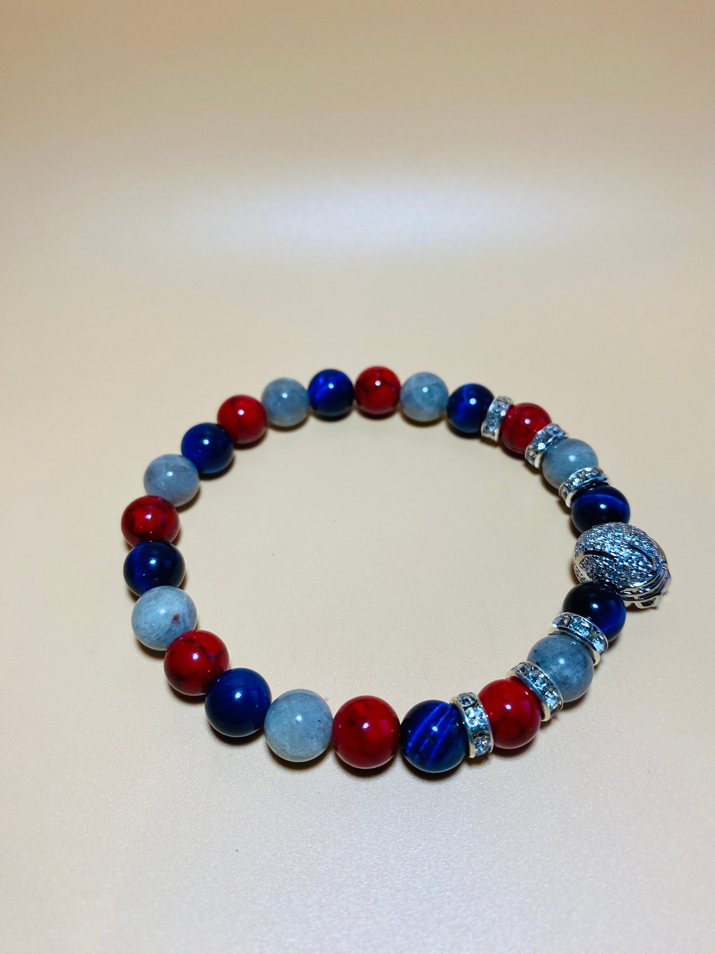 New England Patriots Bracelet: Gemstone Beads & CZ Helmet Charm