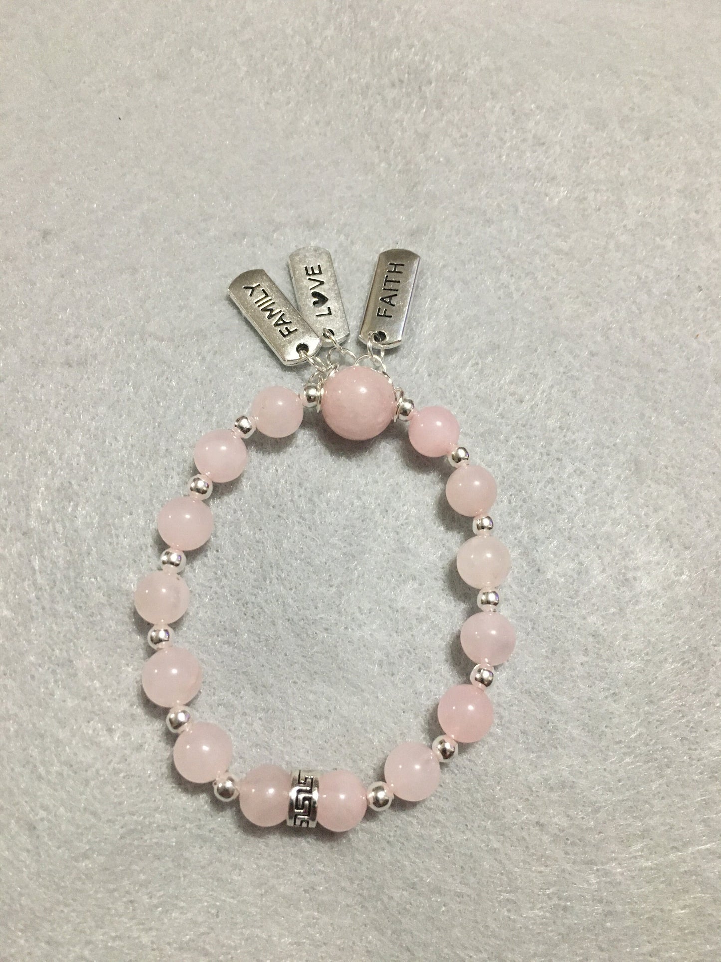 Rose Quartz Charm Bracelet for Women, Inspirational Quotes & Hematite Gemstone Beads - Gifts for Her