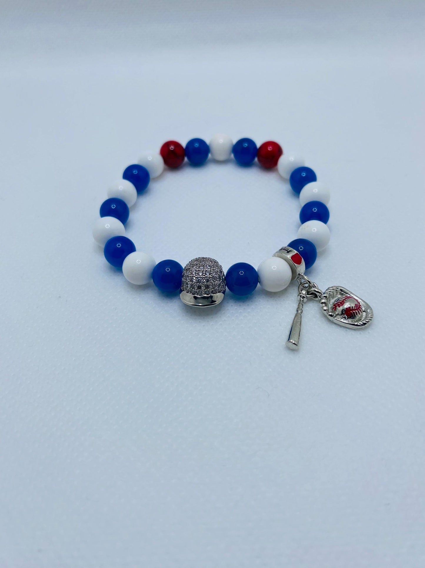 Los Angeles Dodgers Bracelet: Gemstone Beads & Baseball Charms