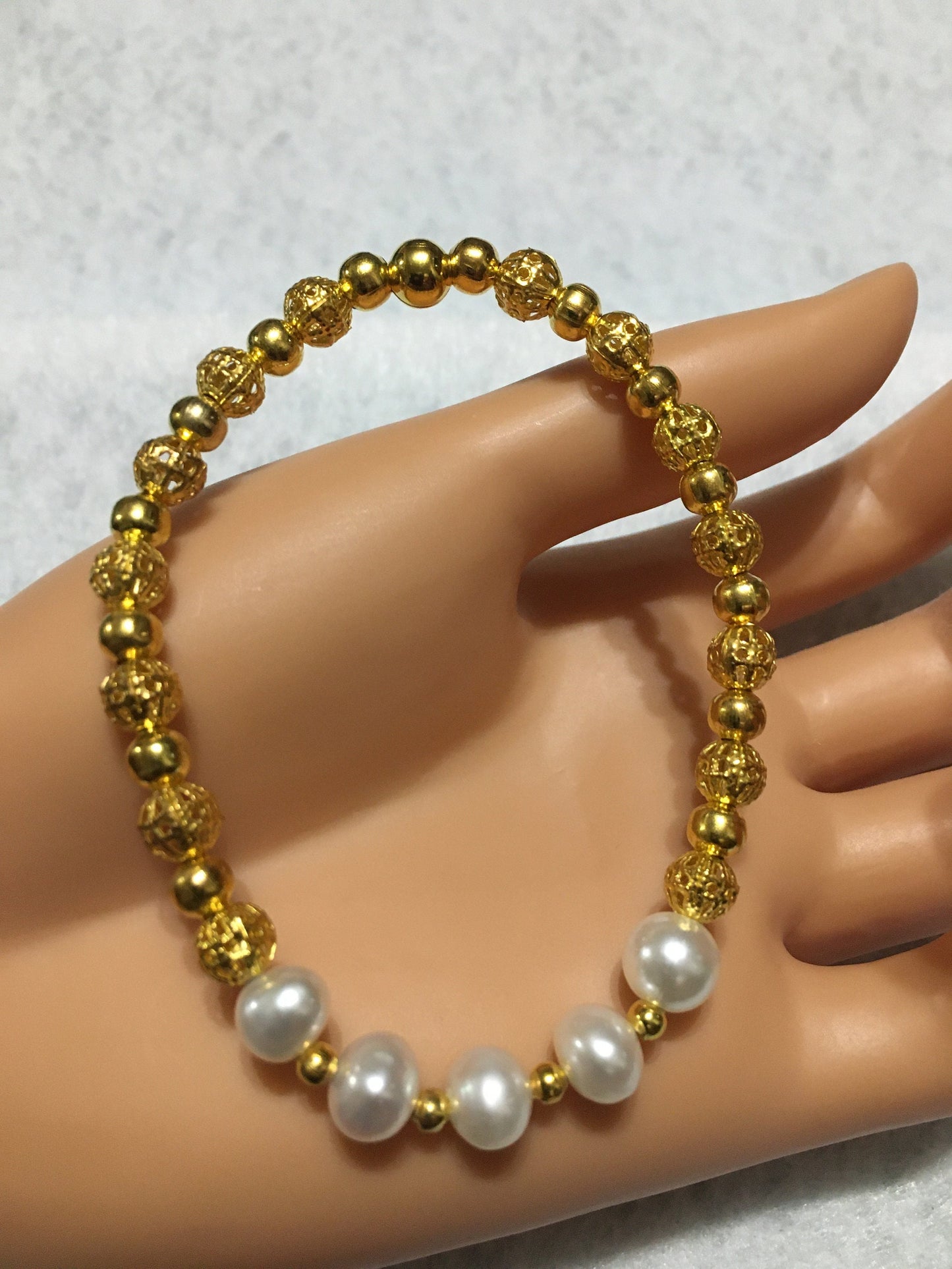 Baroque Pearl Bracelet: 18k Gold-Plated Beads, Handmade Gemstone Jewelry