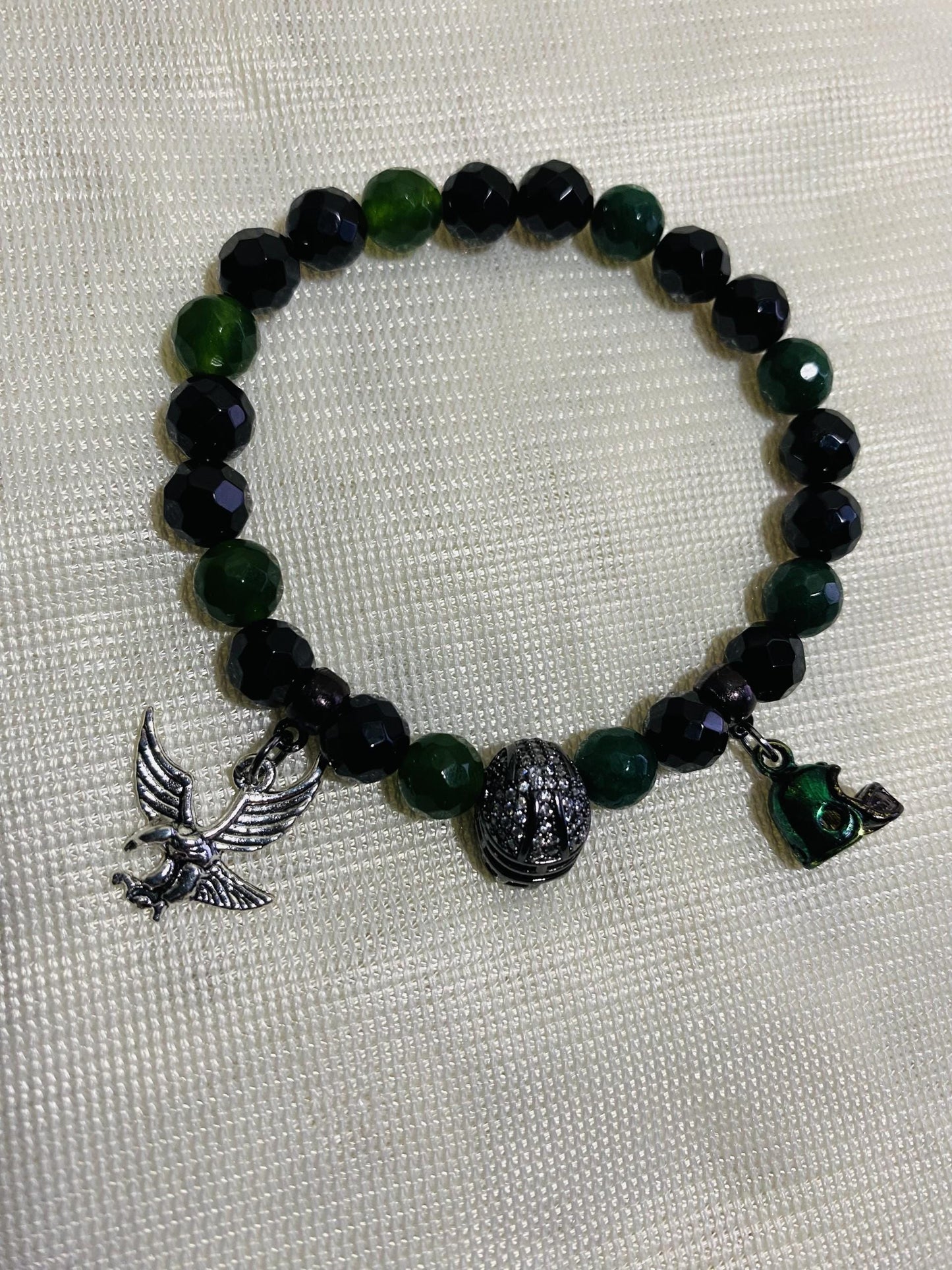 Mens Bracelet Philadelphia Eagles Custom Jewelry with Football Helmet & Natural Gemstone Beads