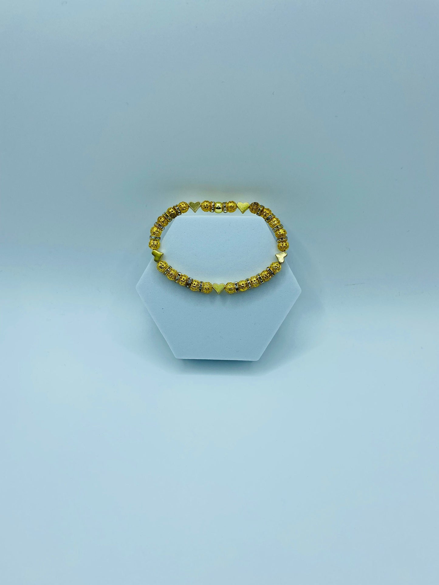 Gold Plated Heart Charm Bracelet: Rhinestone Beaded Jewelry