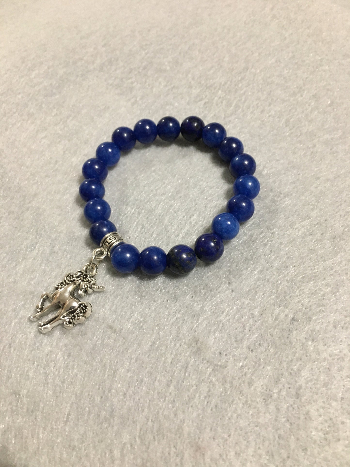 Lapis Lazuli Unicorn Charm Bracelet: Antique Silver, Handmade