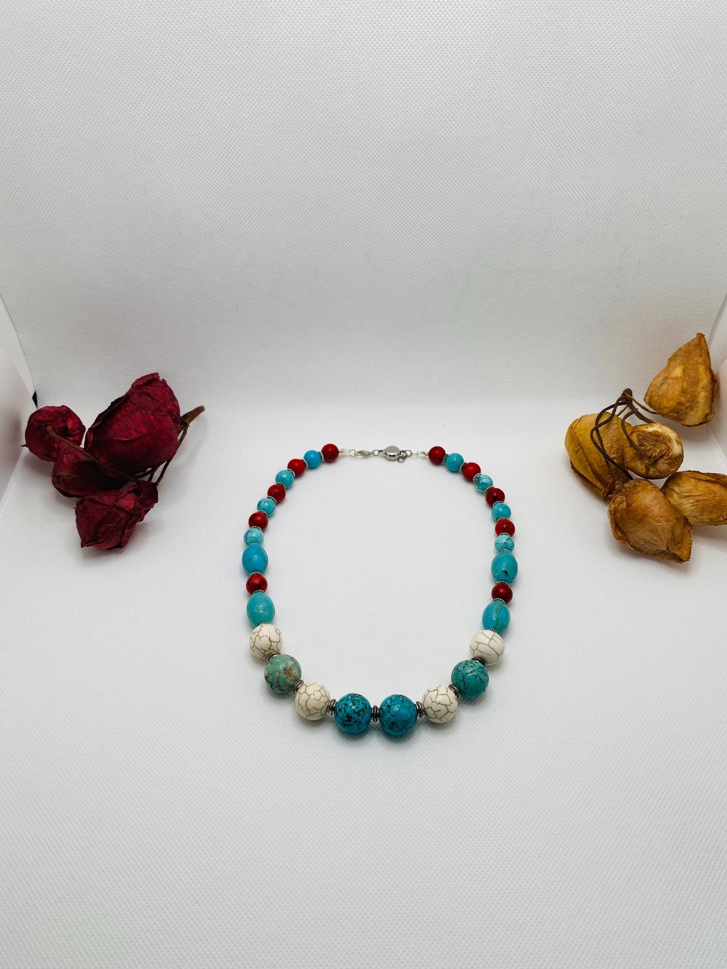 Handmade Turquoise Beaded Necklace: Boho Gemstone Jewelry