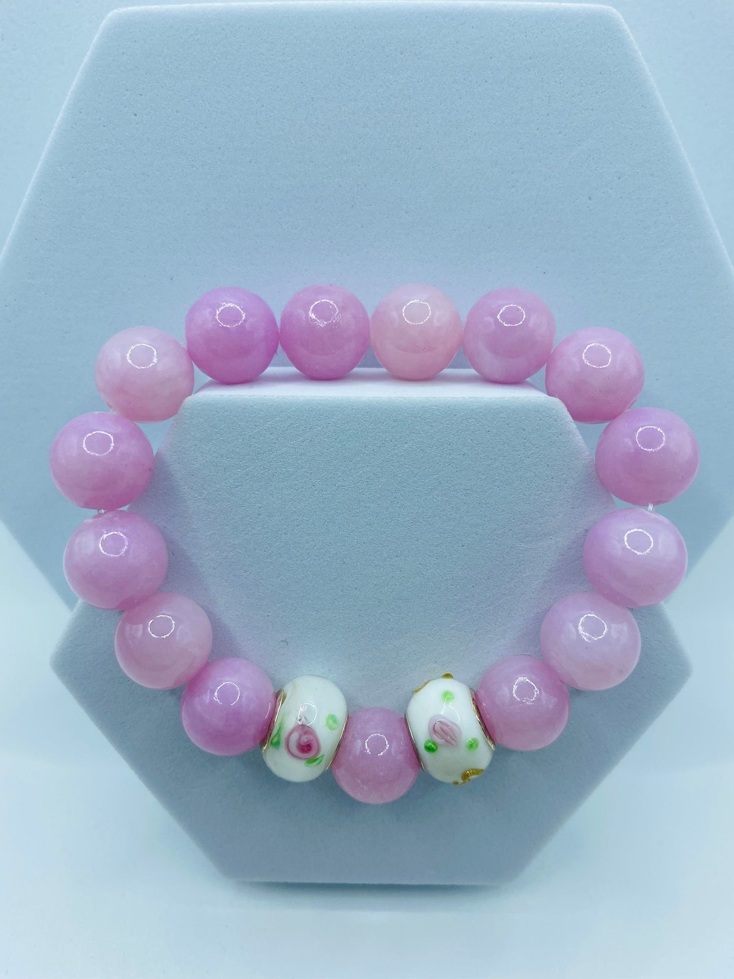 Handmade Lavender Jade Bracelet: Murano Glass Bead Charm Bracelet