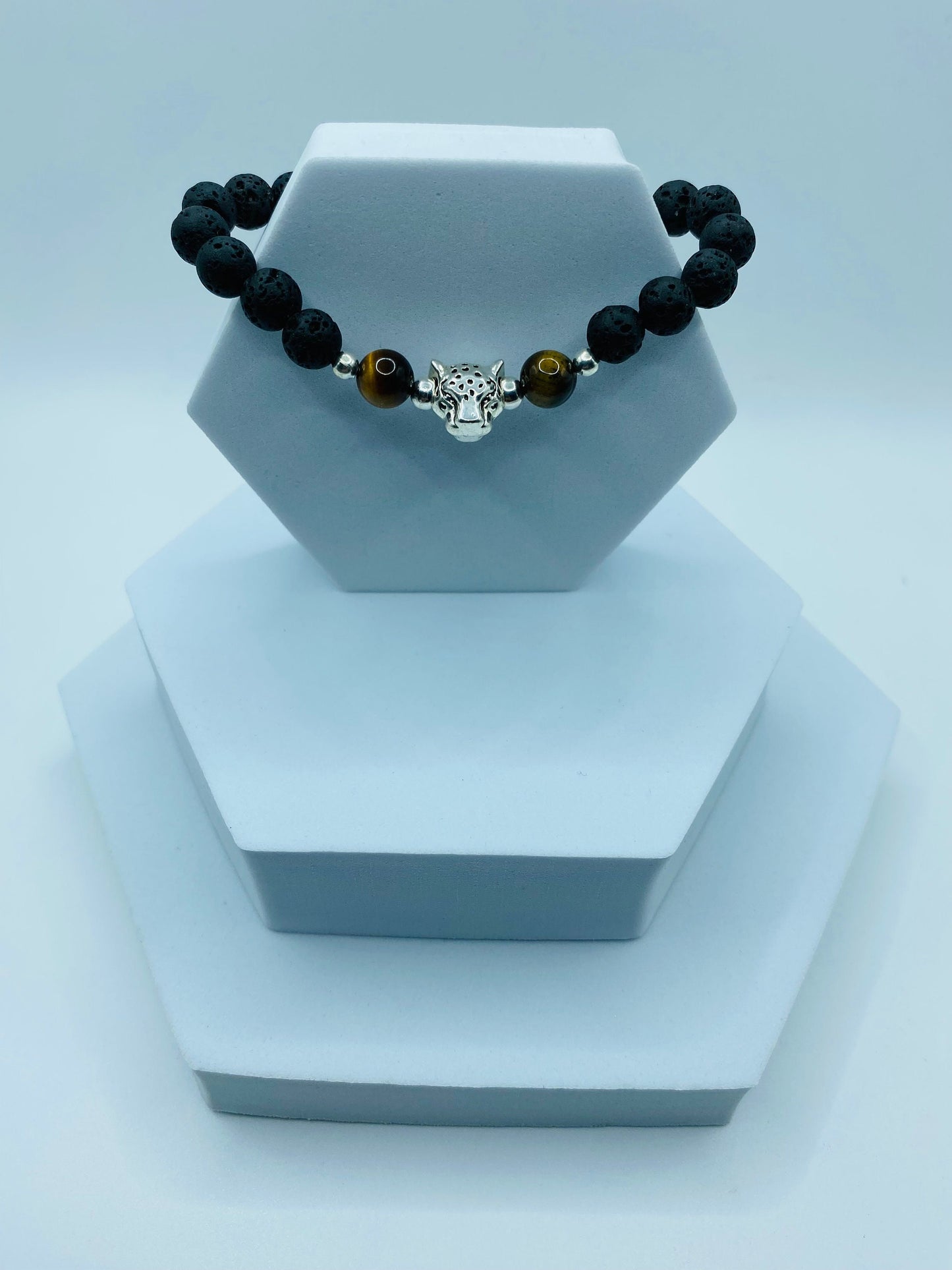 Leopard Charm Bracelet: Lava Rock & Tiger's Eye Gemstone Beads