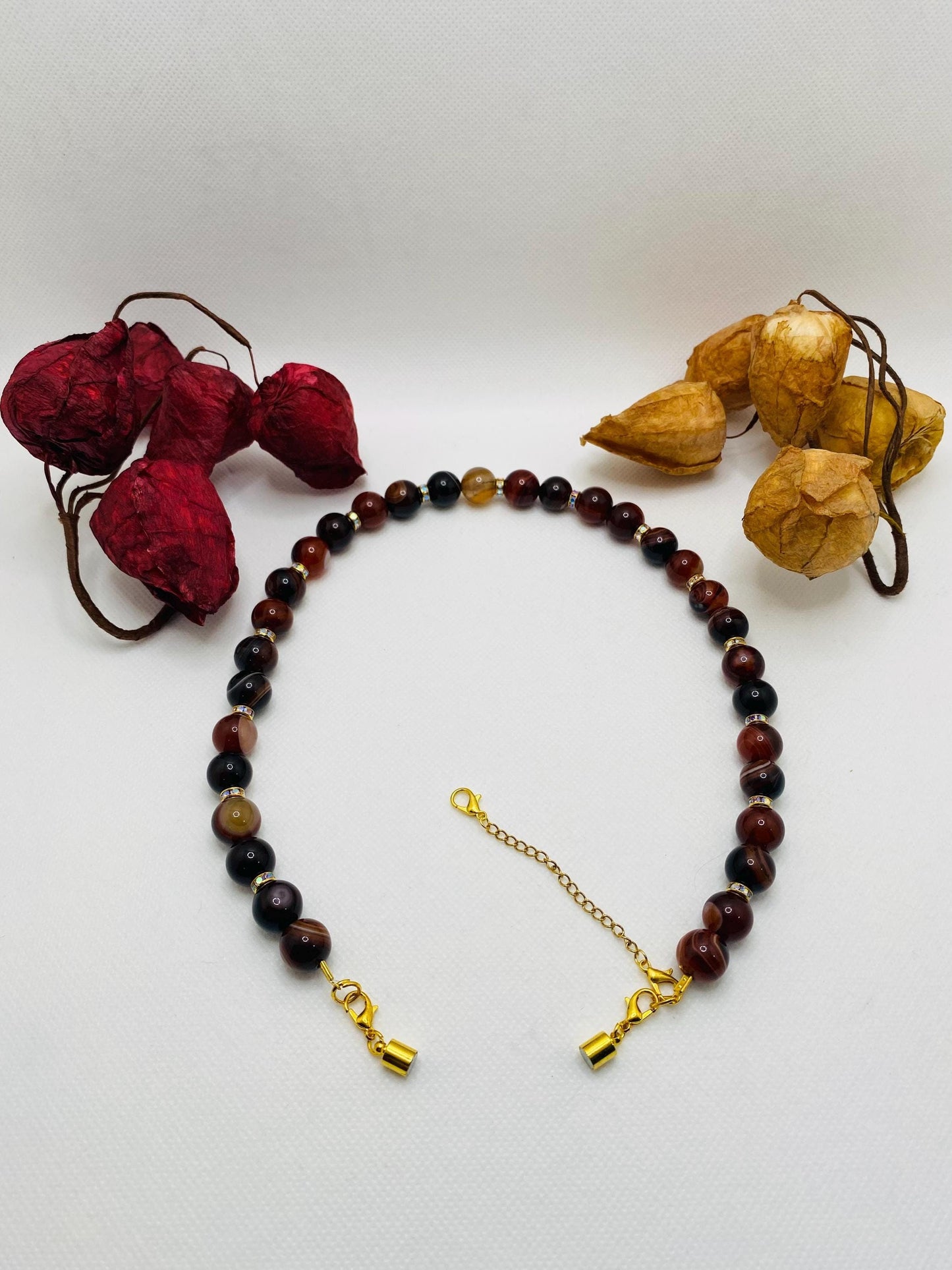Dream Agate Gemstone Necklace: Gold Plated Magnetic Clasp