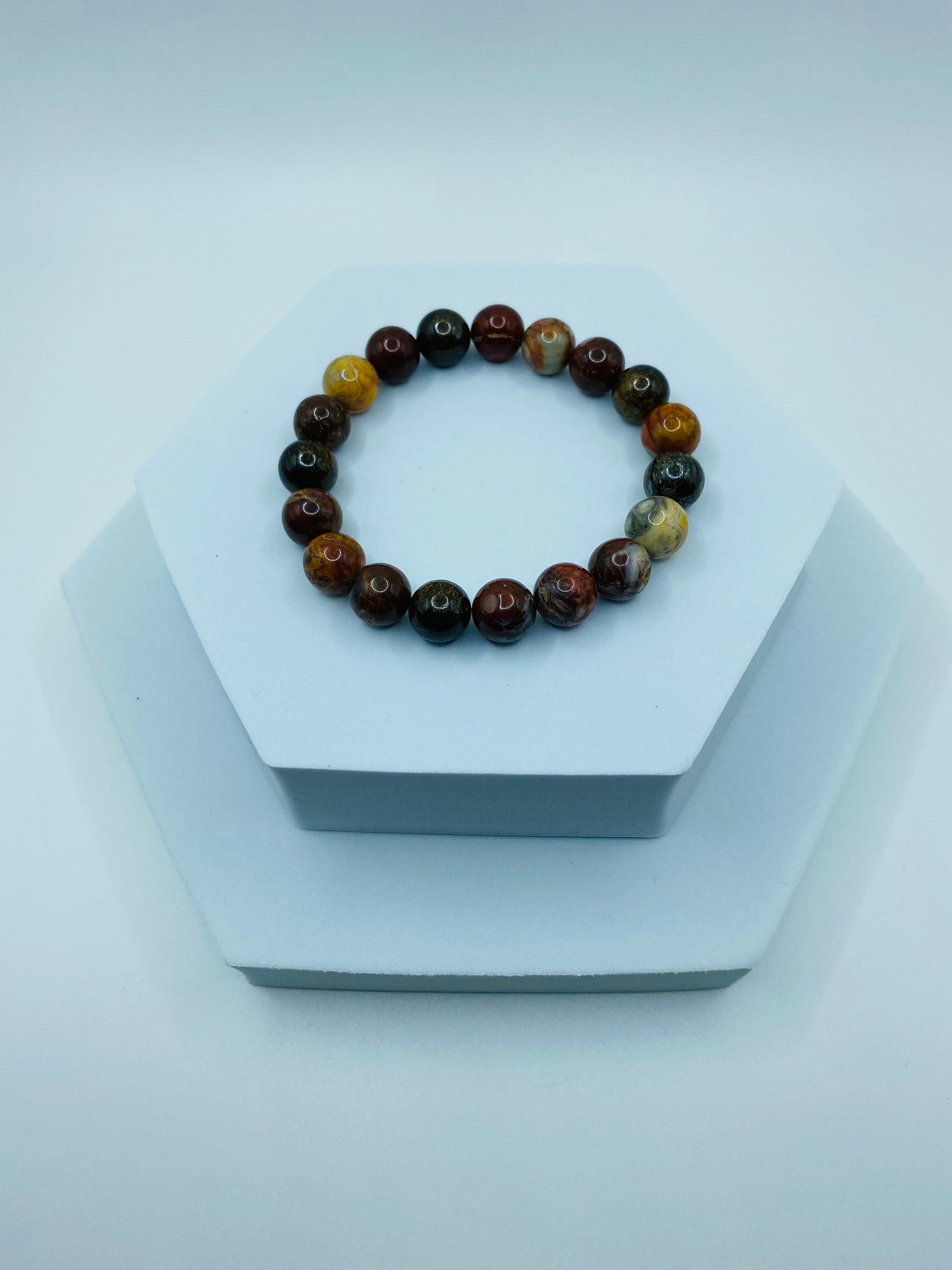 Handmade Red Jasper Stone Bracelet: Bronzite & Agate Gemstone Beads