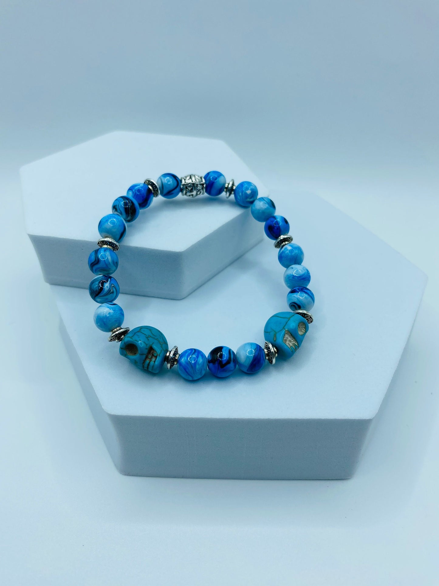 Dia de Los Muertos Bracelet: Turquoise Skull Beads, Halloween Jewelry