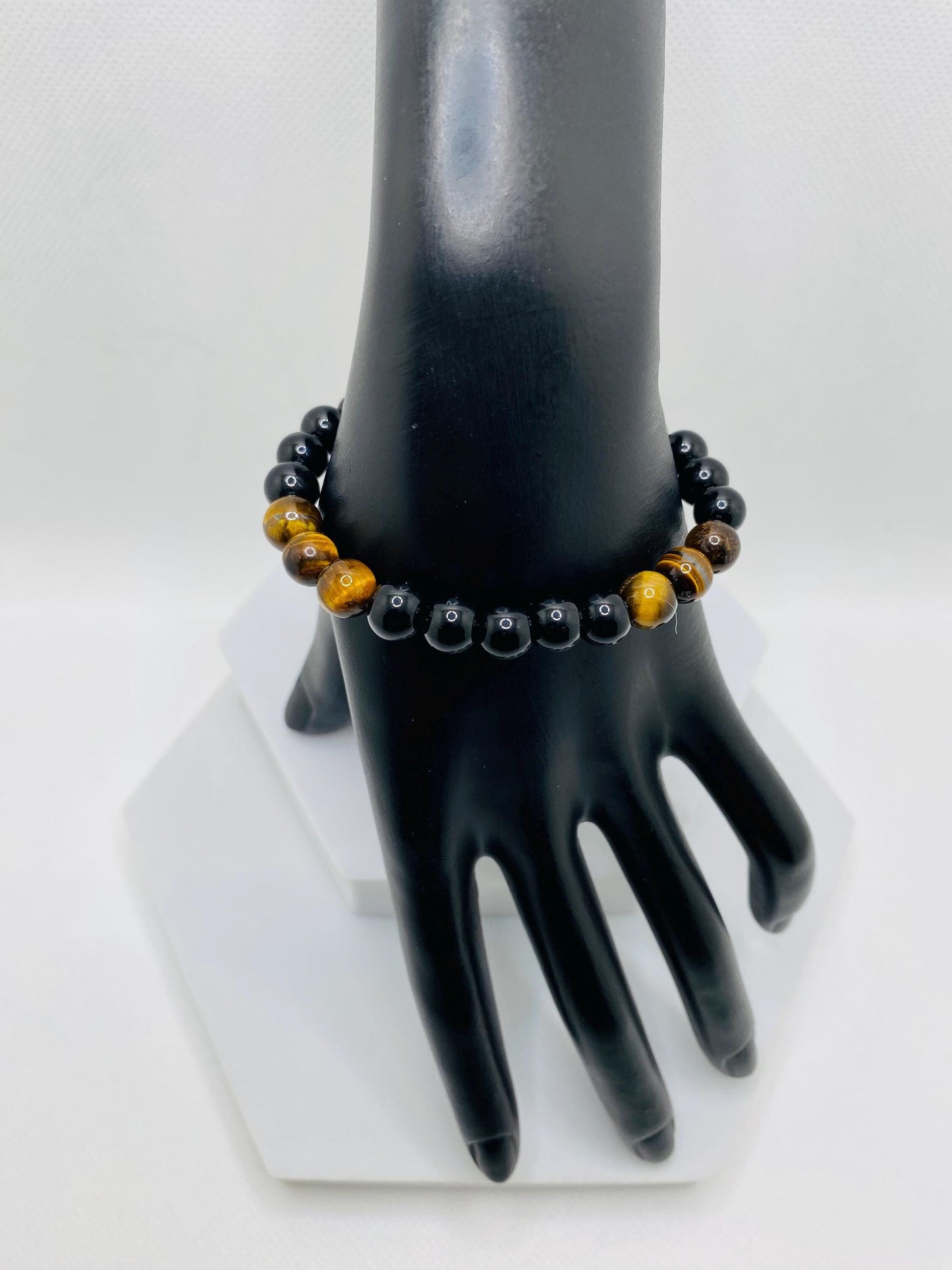 Handmade Onyx & Tiger's Eye Gemstone Beaded Bracelet