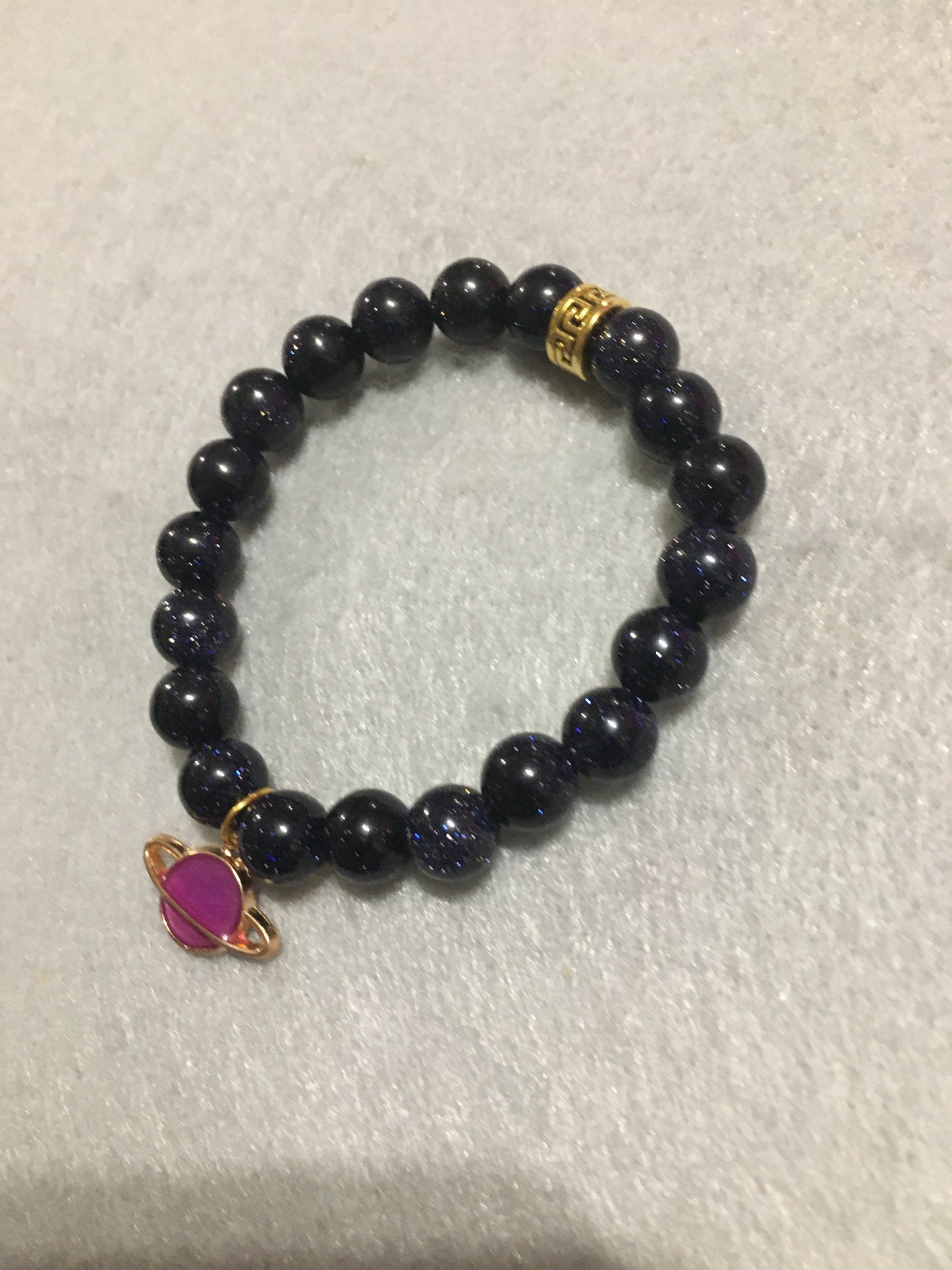 Saturn Charm Bracelet: Blue Goldstone Celestial Jewelry