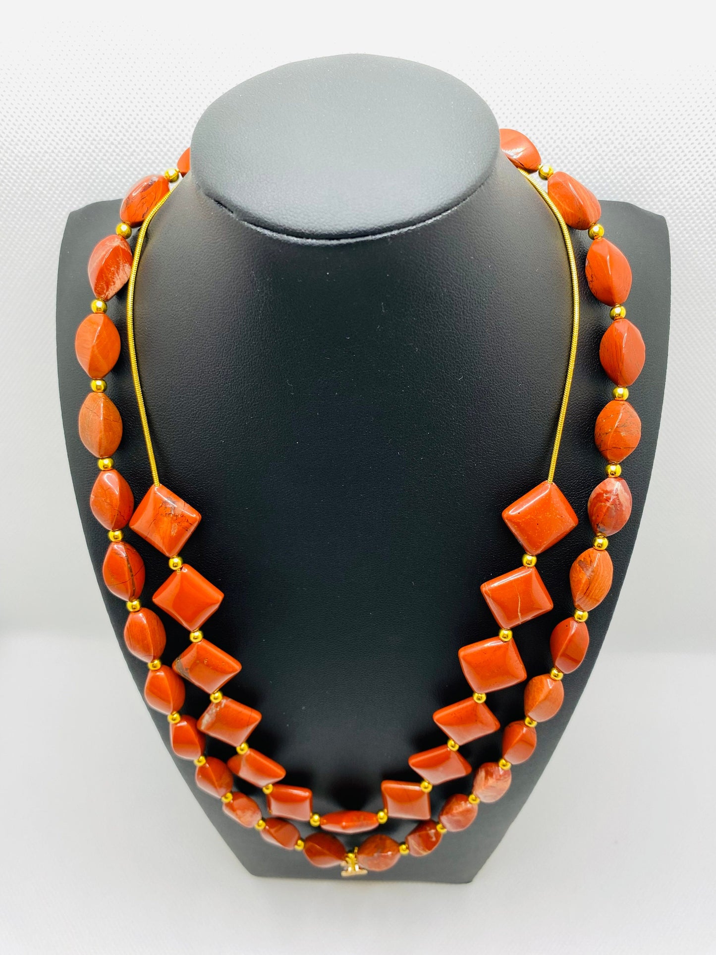 Necklaces for women Handmade Jewelry - Twisted, Diagonal Red Jasper - Gold Jewelry Beads - Heart Necklace