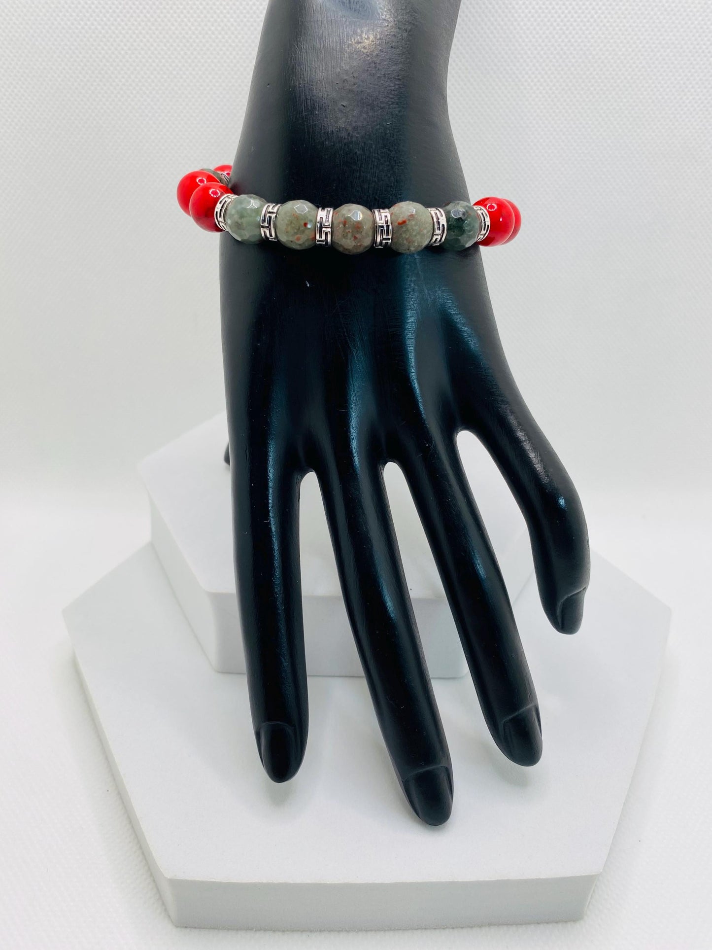 Men's Beaded Bracelet: Turquoise, African Jasper & Tibetan Spacers