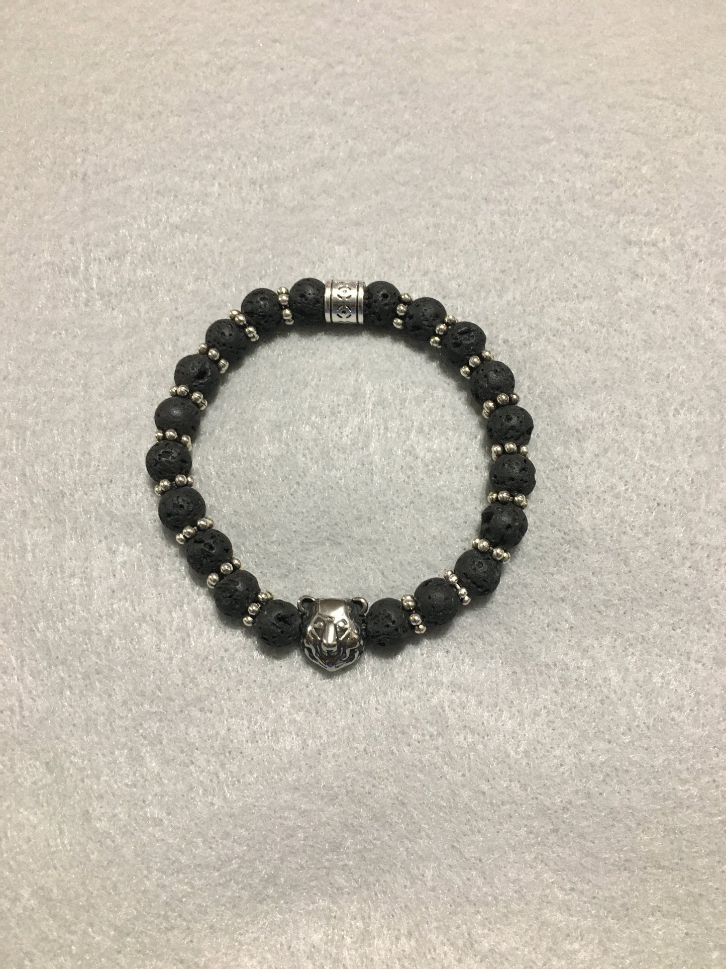 Chicago Bears Lava Rock Bracelet: Stainless Steel Bear Charm