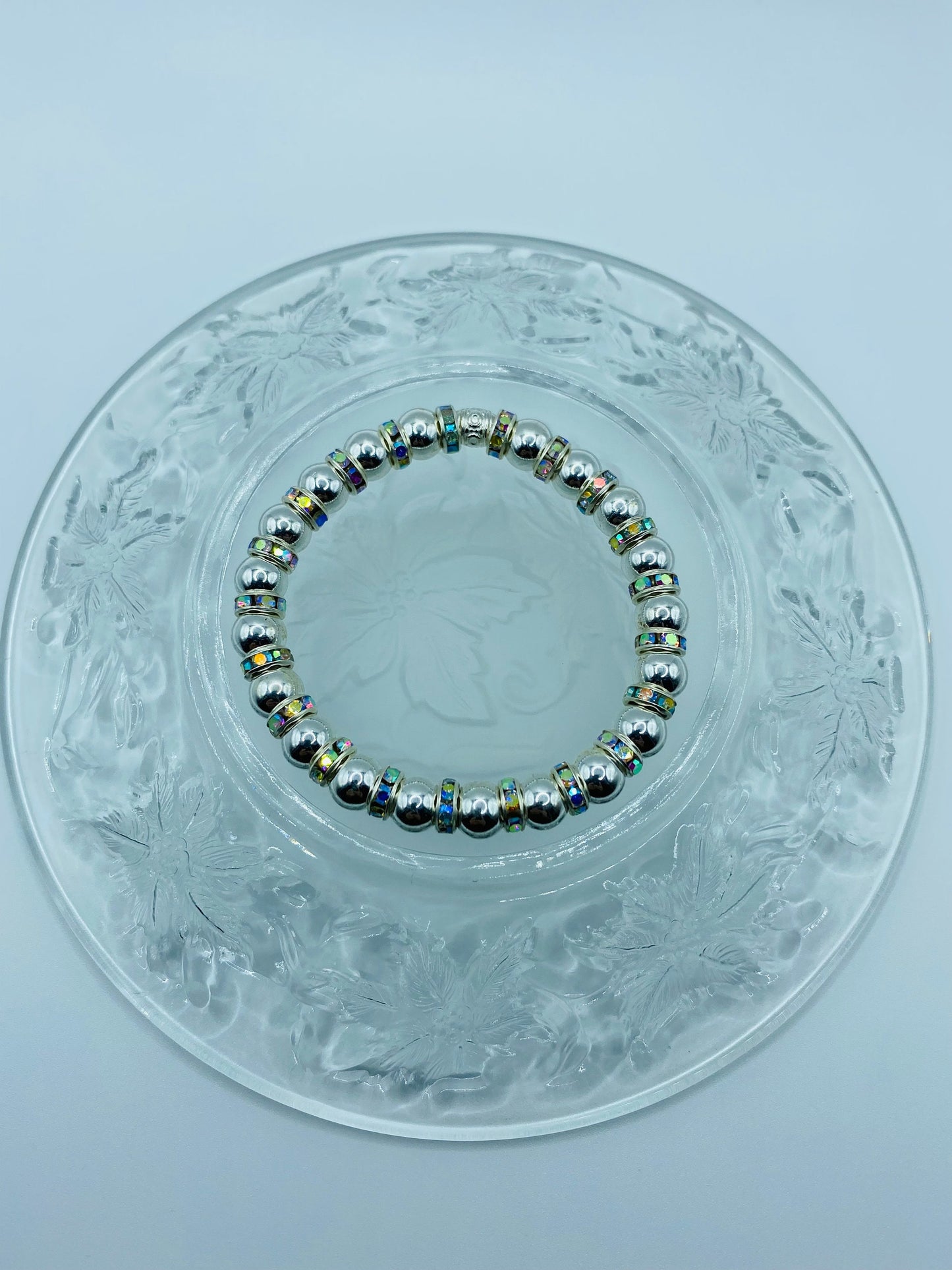 Mens Silver Hematite Bracelet with Rhinestone Accents