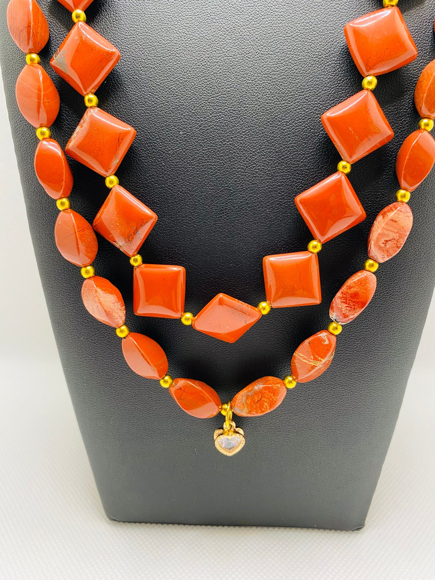 Necklaces for women Handmade Jewelry - Twisted, Diagonal Red Jasper - Gold Jewelry Beads - Heart Necklace