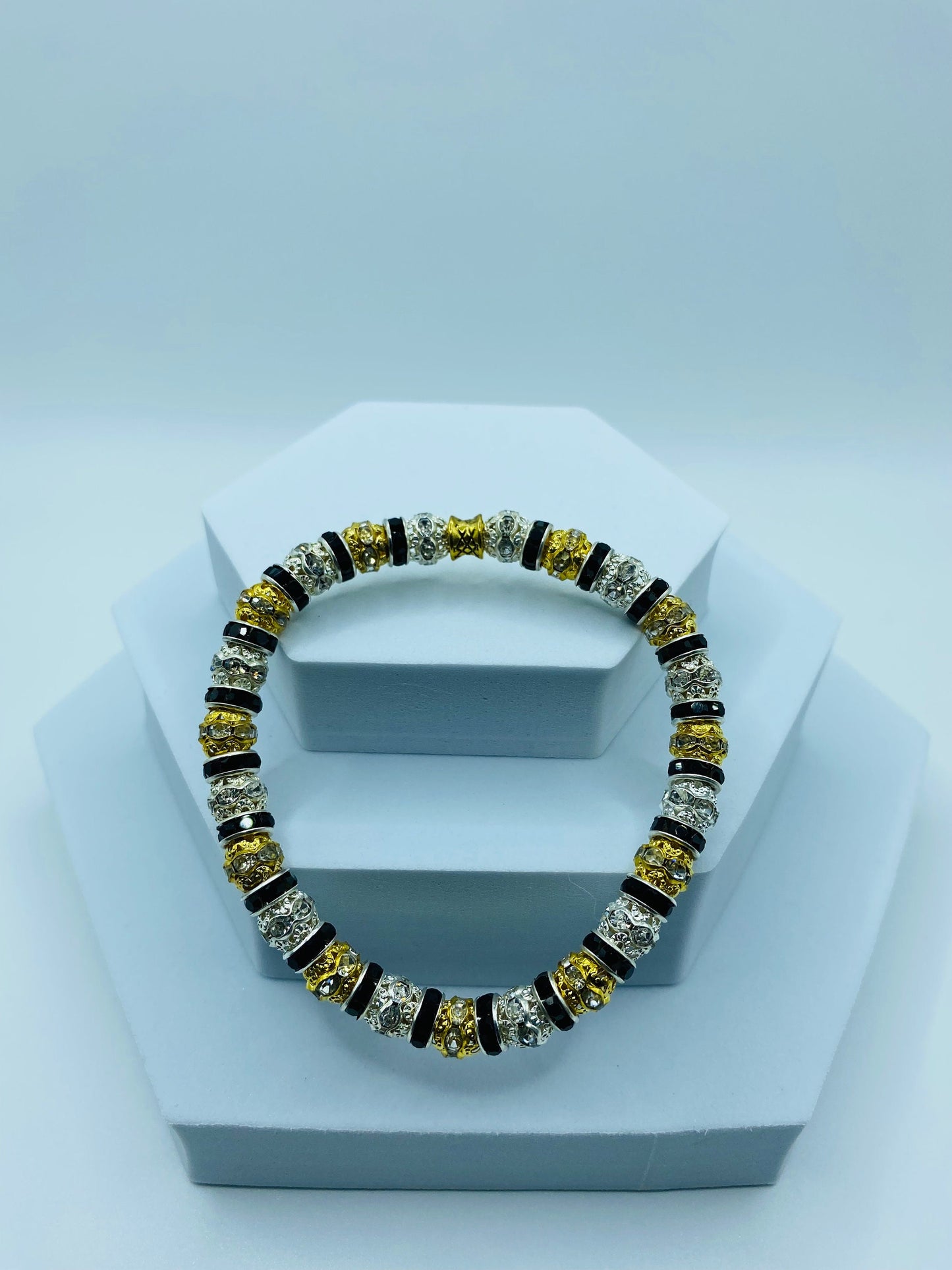 Mens Rhinestone Bracelet: Gold & Silver Plated CZ Beads