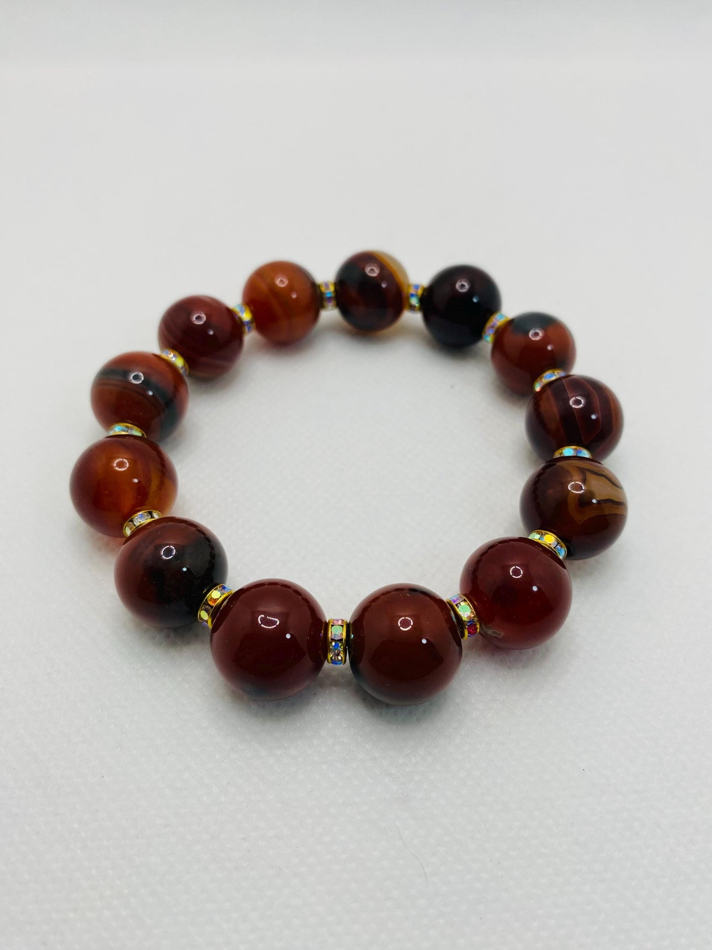 Chunky Dream Agate Bracelet: Rhinestone Rondelle Spacers, Handmade Jewelry