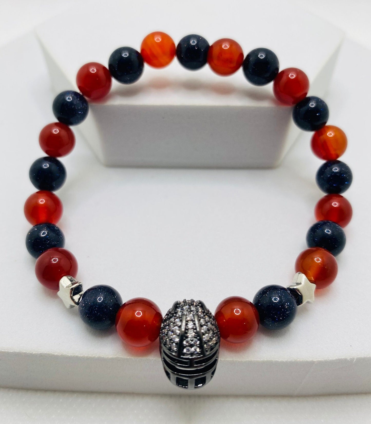 Houston Texans Bracelet: Carnelian, Sandstone Beads & Football Helmet Charm