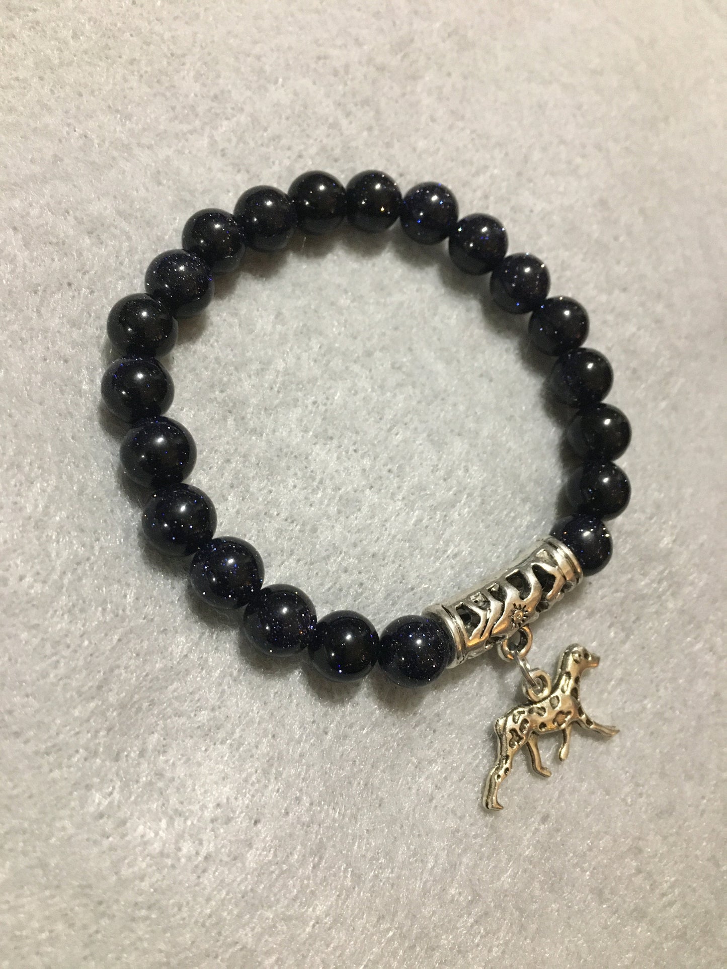 Dalmatian Dog Memorial Bracelet: Blue Sandstone Gemstone Beads, Dog Lover Gift