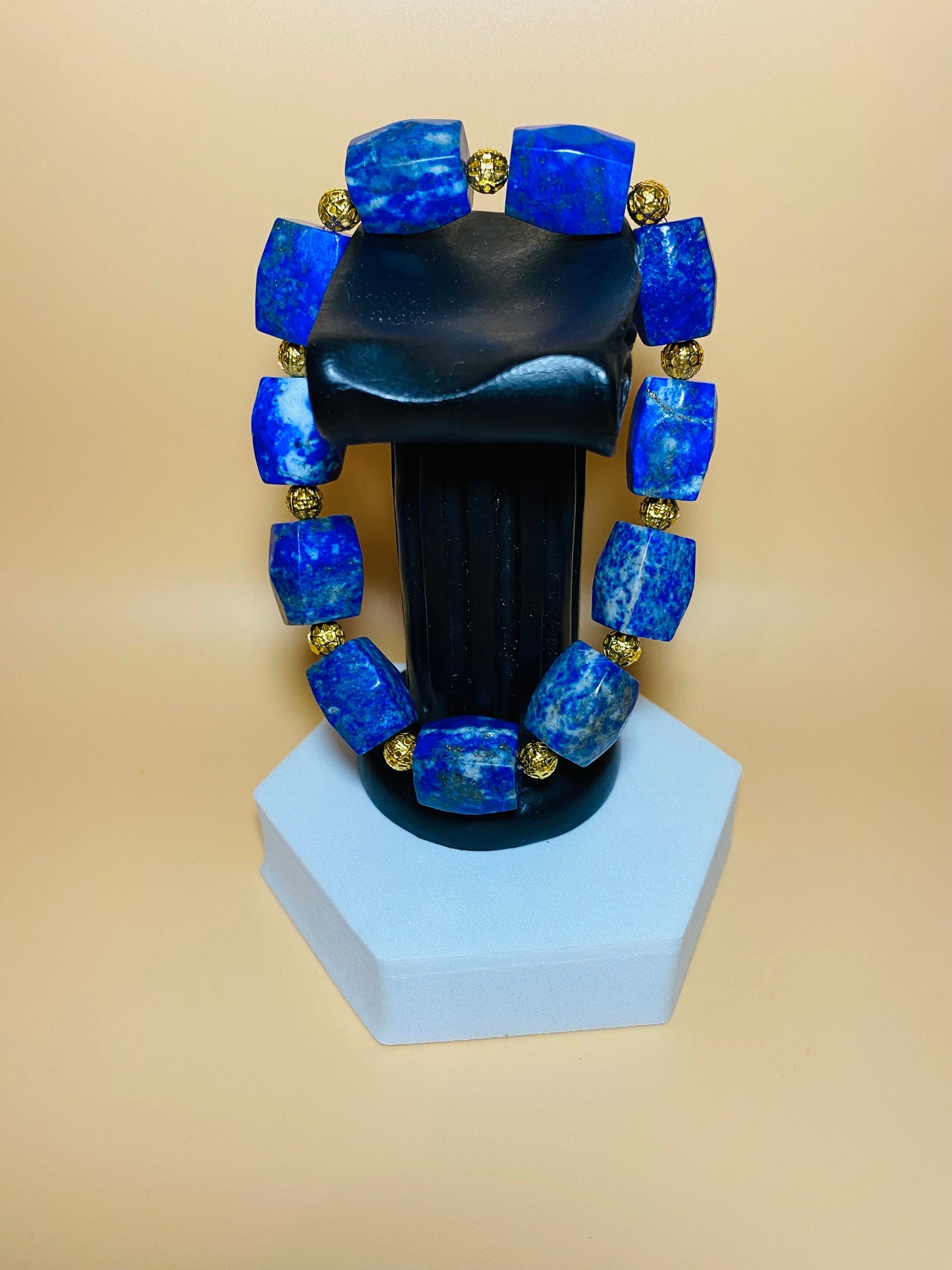 Lapis Lazuli Bracelet: 18k Gold Plated Hematite, Handmade Jewelry
