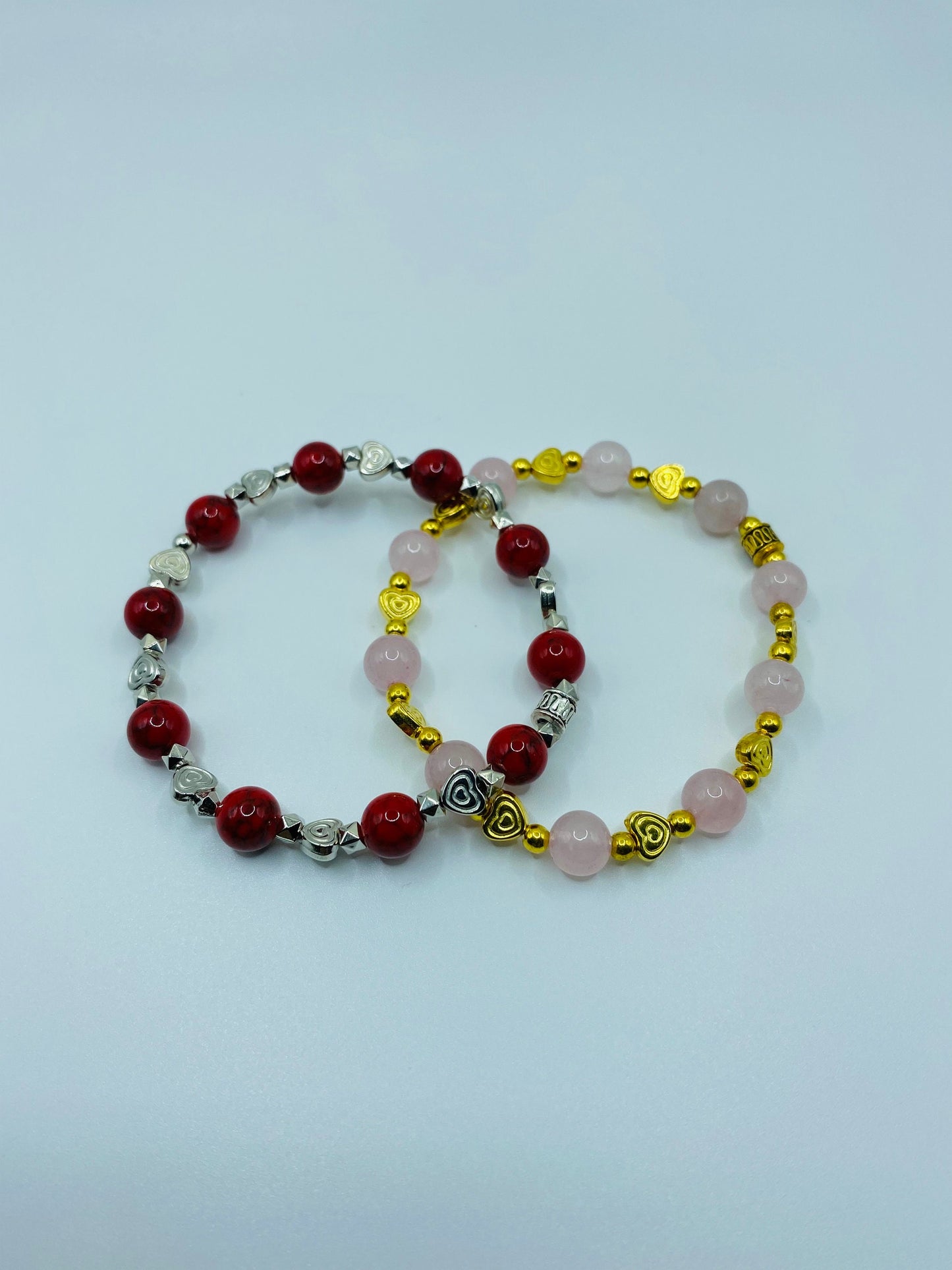 Red Turquoise Bracelet with White Gold Heart Charms