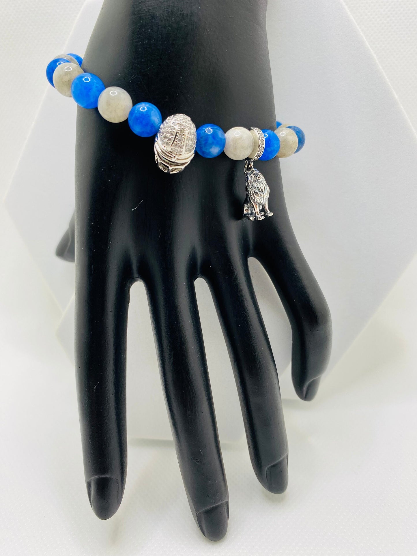 Detroit Lions Charm Bracelet: Labradorite & Kyanite Gemstone Beads