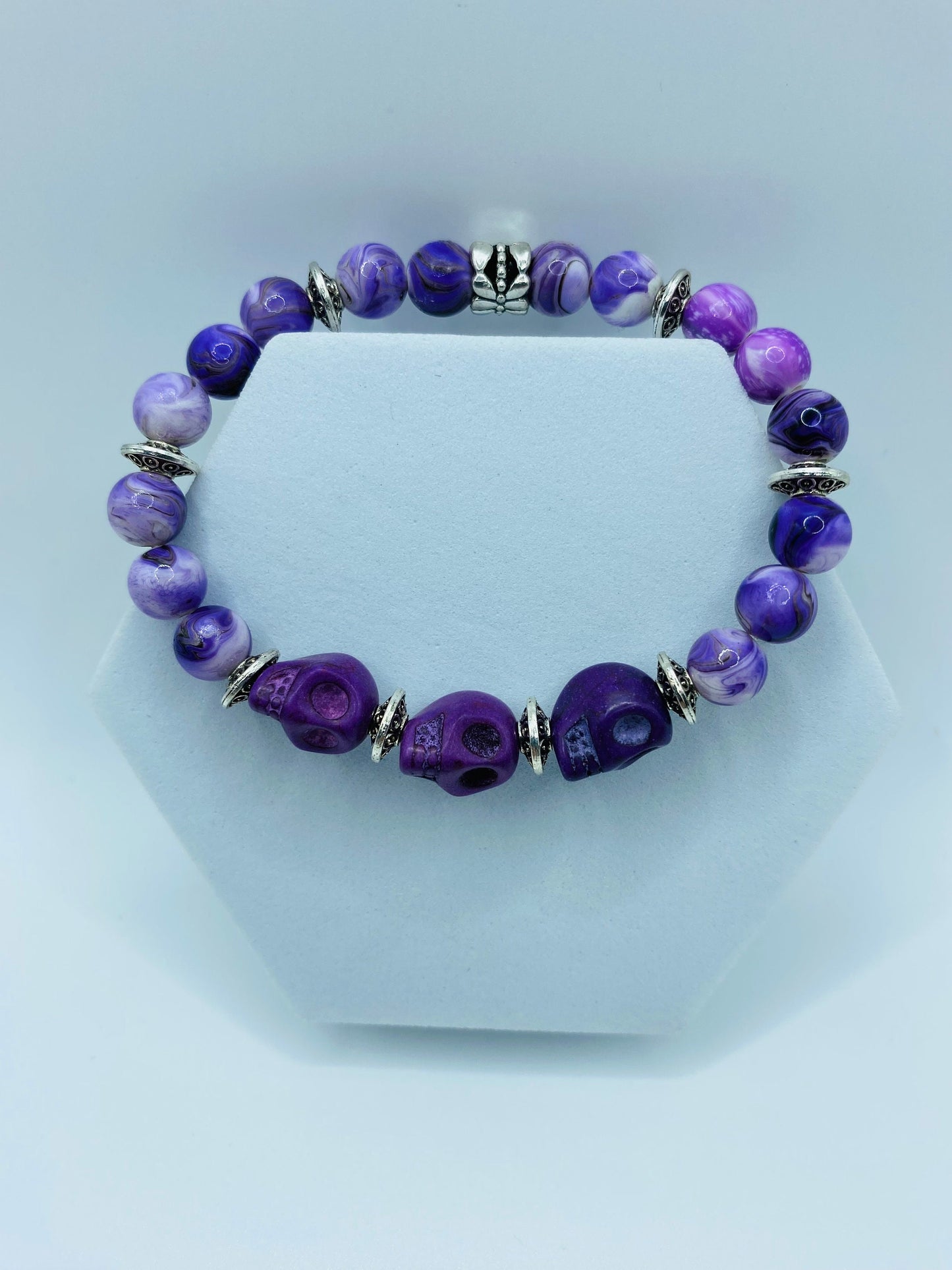 Purple Skull Charm Bracelet: Dia de Los Muertos Gemstone Jewelry