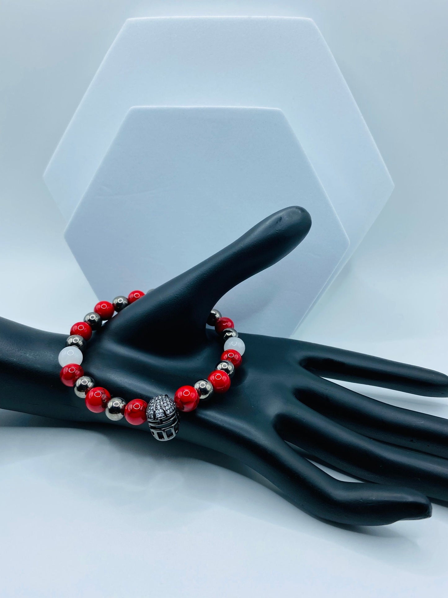 Tampa Bay Buccaneers Bracelet: Jade, Turquoise & Hematite Gemstone Beads