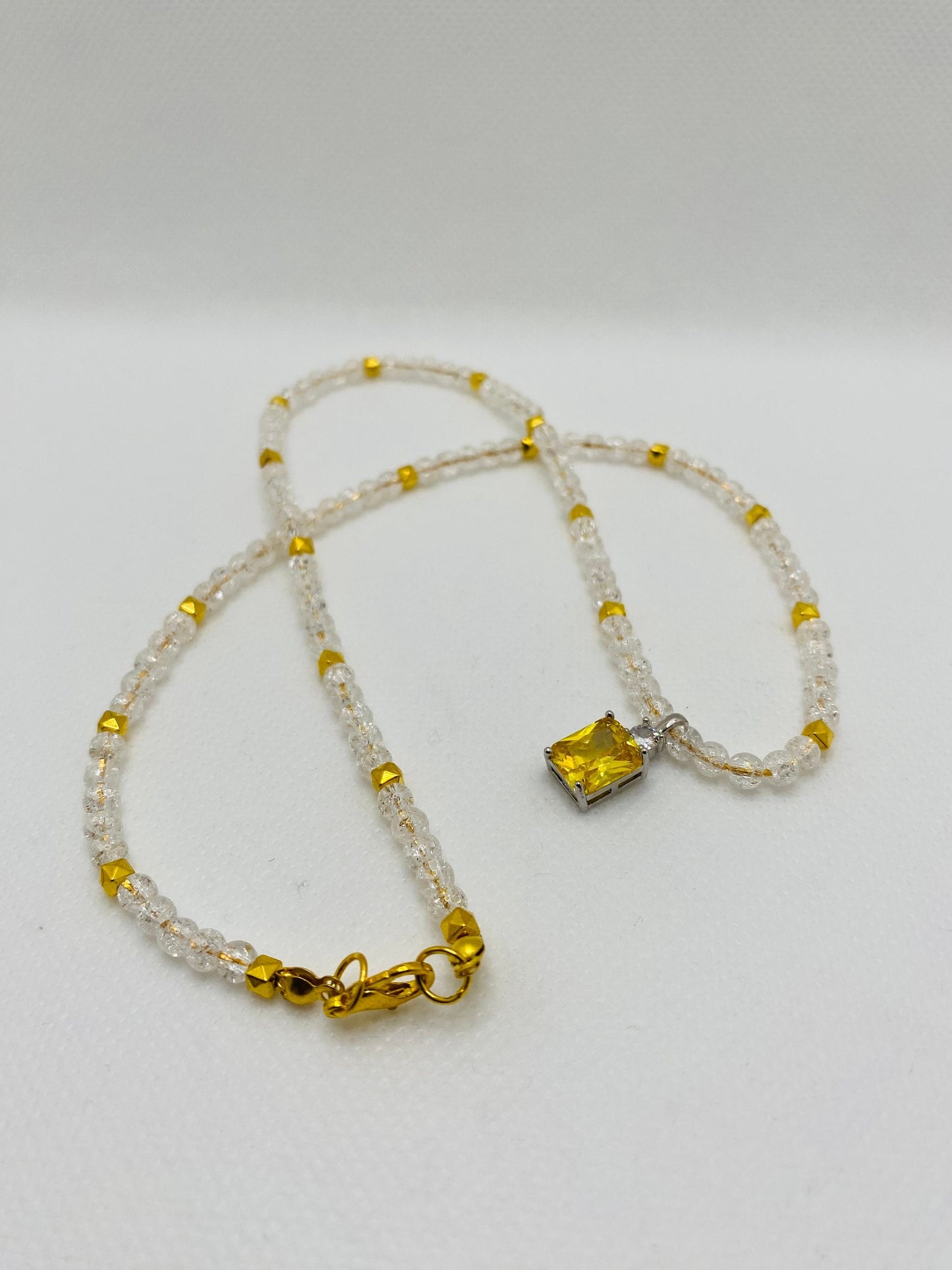 Citrine Pendant Necklace: 14k Gold Chain, Quartz Crystal Beads