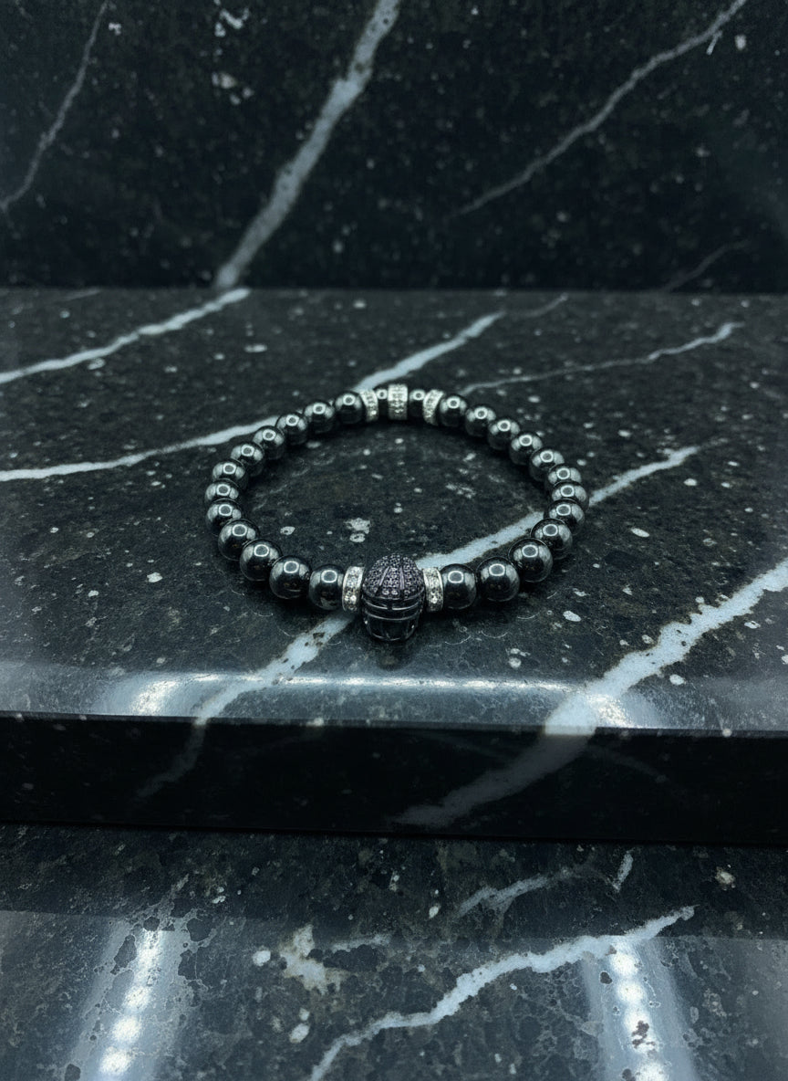 Las Vegas Raiders Bracelet: Hematite Gemstone Football Helmet Jewelry