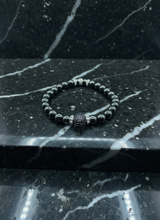 Las Vegas Raiders Bracelet: Hematite Gemstone Football Helmet Jewelry