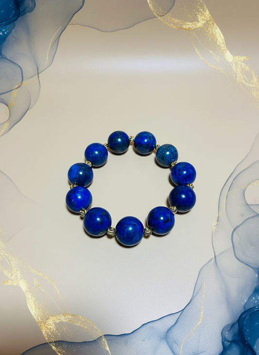 16mm Lapis Lazuli Gold Spacers Bracelet - Enhanced