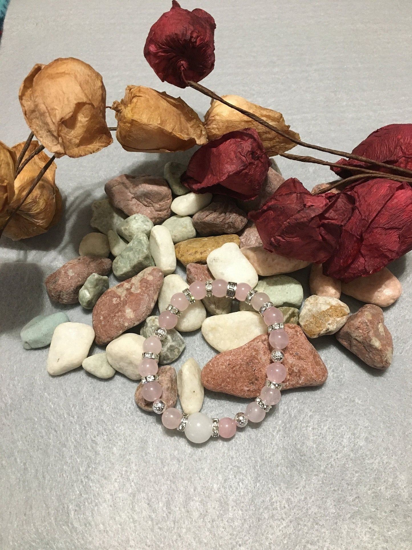 Rose Quartz & Jade Bracelet: Silver Gemstone Jewelry Gift