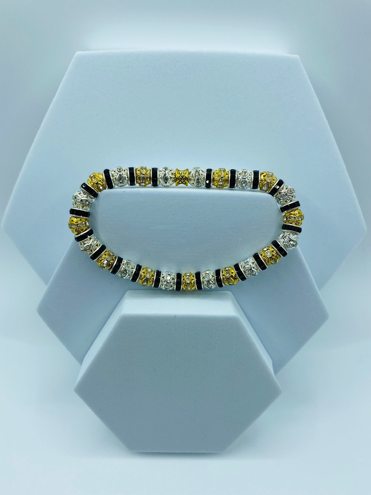 Mens Rhinestone Bracelet: Gold & Silver Plated CZ Beads