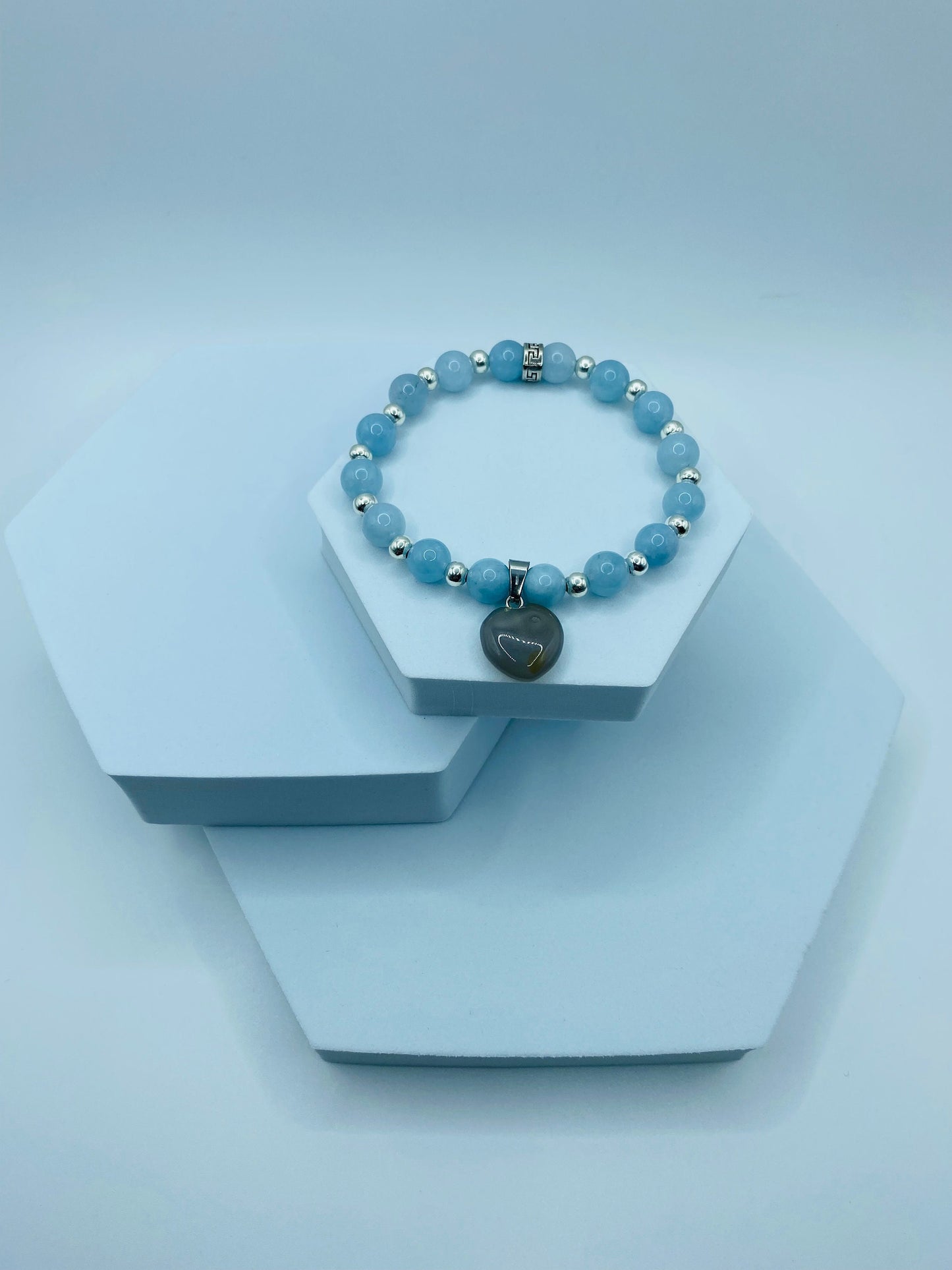 Aquamarine Bracelet with Smoky Quartz Heart: Handmade Gemstone Jewelry