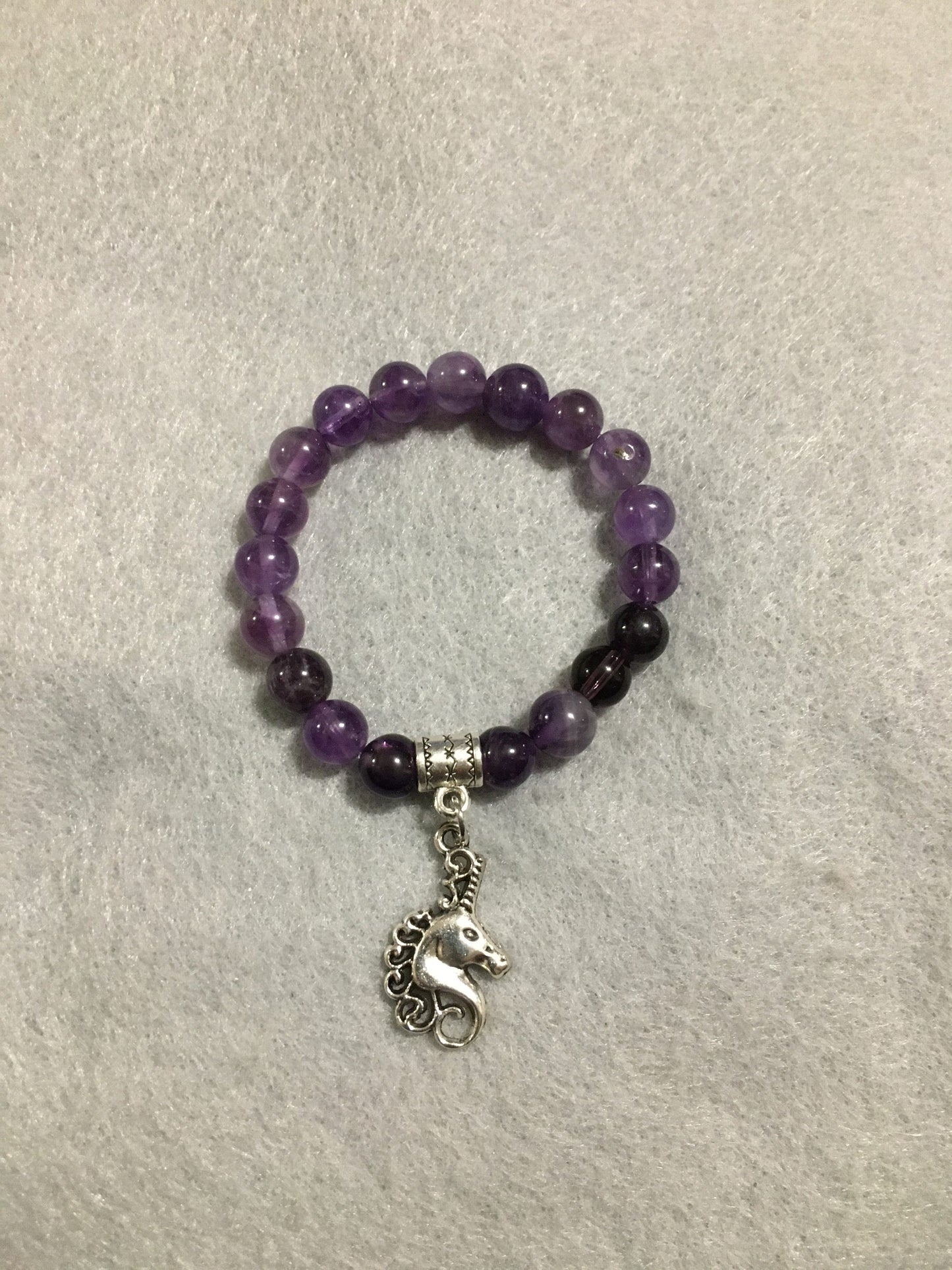 Unicorn Jewelry Charm Bracelet with Amethyst Gemstone Beads - Once Upon a Time - Gifts for Girls