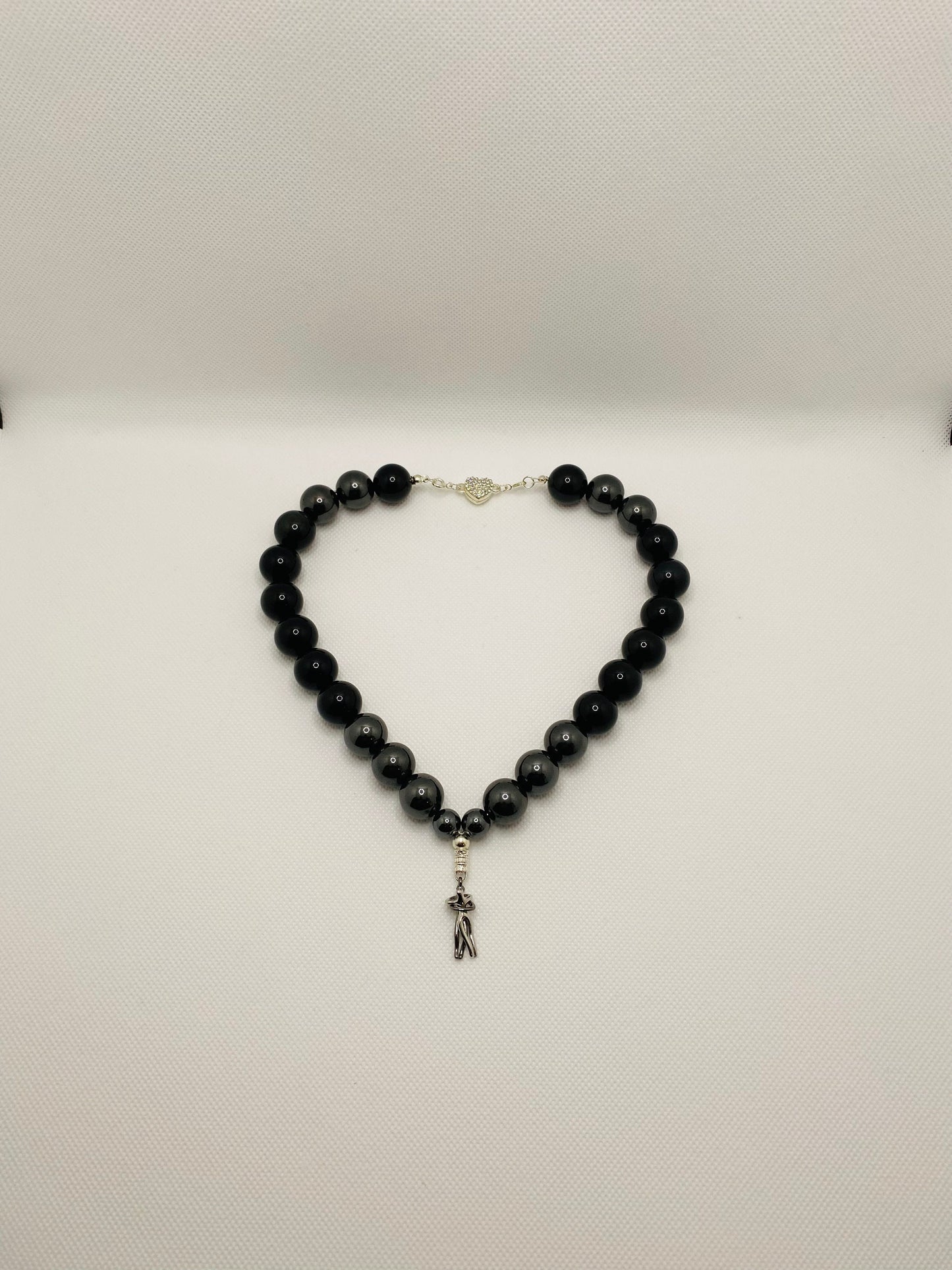 Black Obsidian & Hematite Necklace: Embrace Couple Charm