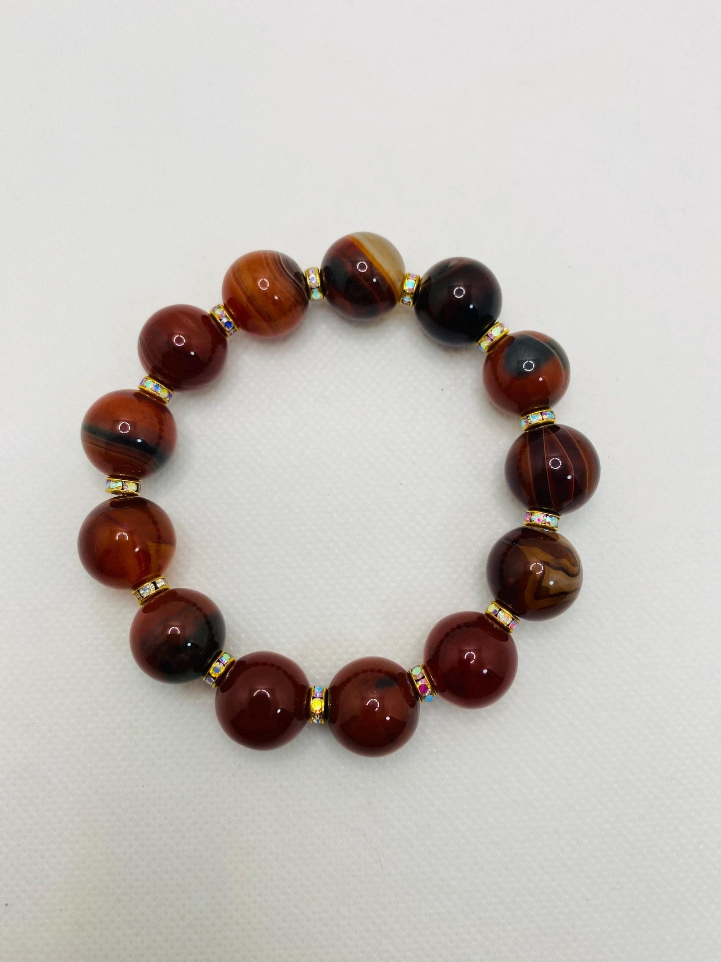 Chunky Dream Agate Bracelet: Rhinestone Rondelle Spacers, Handmade Jewelry