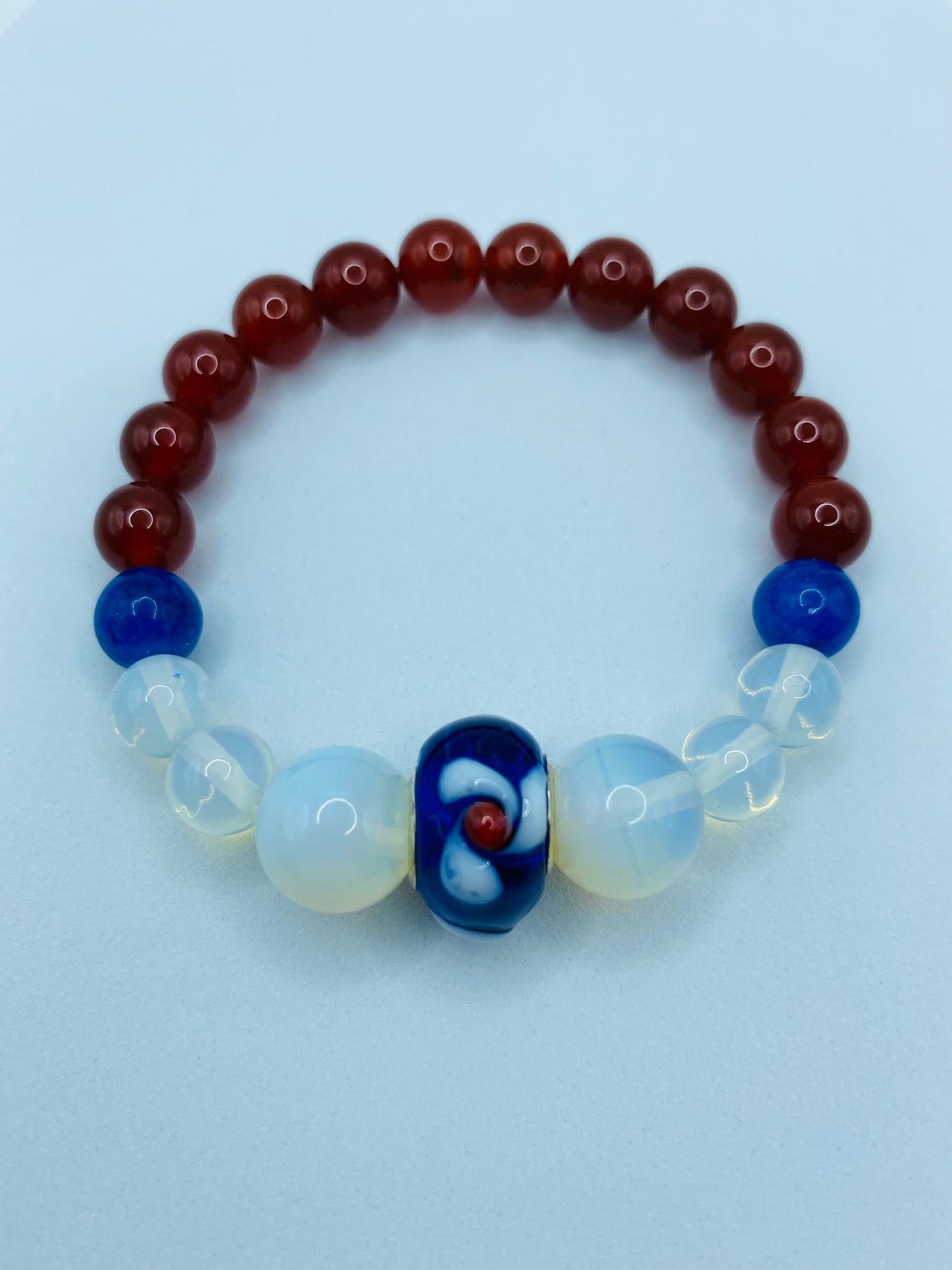 Opal Bracelet: Chalcedony, Carnelian & Murano Glass Bead Jewelry