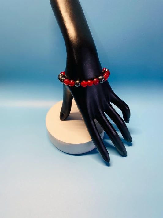 Handmade Jewelry Beaded Bracelet with Agate & Hematite Gemstone Beads, Mens Bracelets, Womens Bracelet