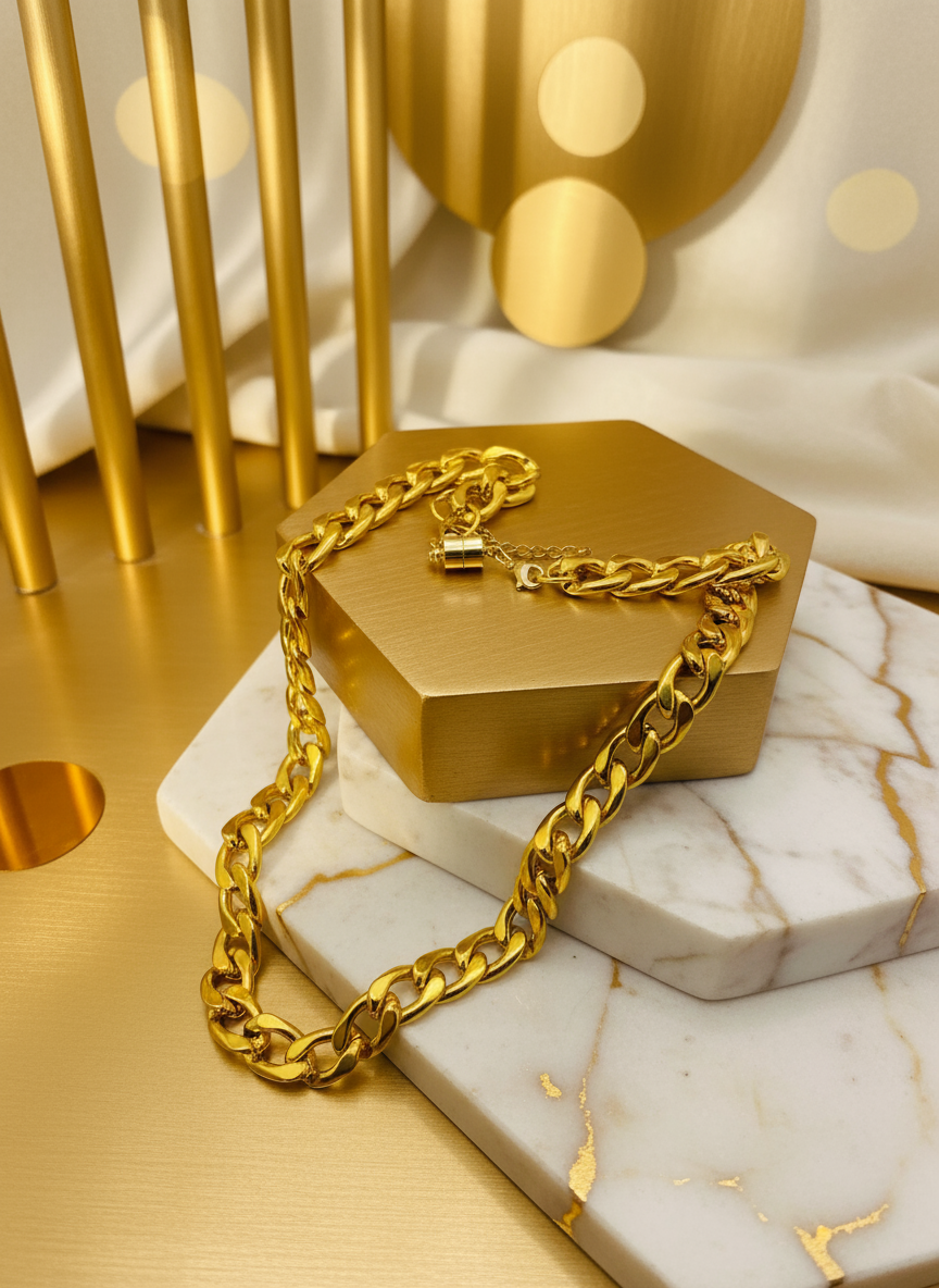 18K Gold Plated Cuban Link Chain Necklace - Using Actual Product Images